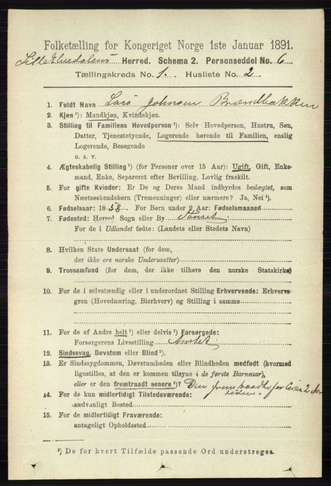 RA, 1891 census for 0438 Lille Elvedalen, 1891, p. 99