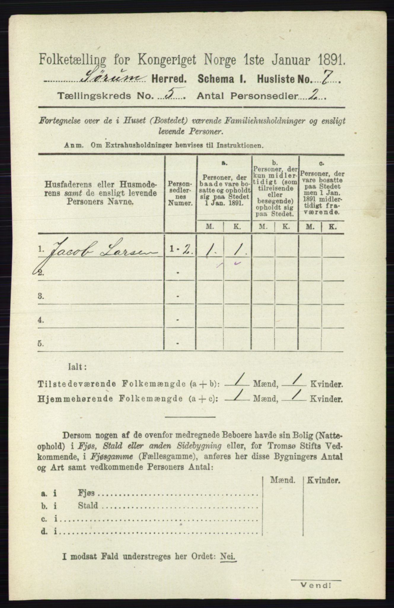 RA, 1891 census for 0226 Sørum, 1891, p. 2251