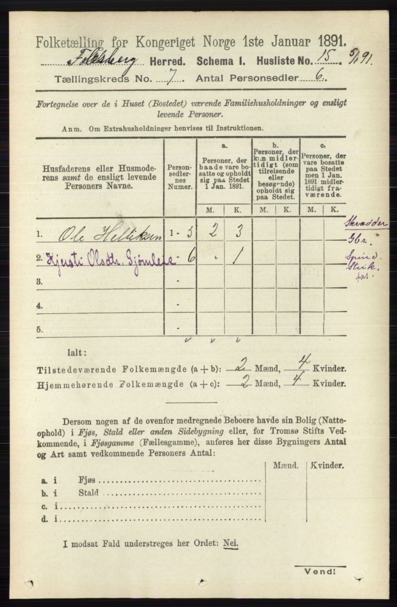 RA, 1891 census for 0631 Flesberg, 1891, p. 1149