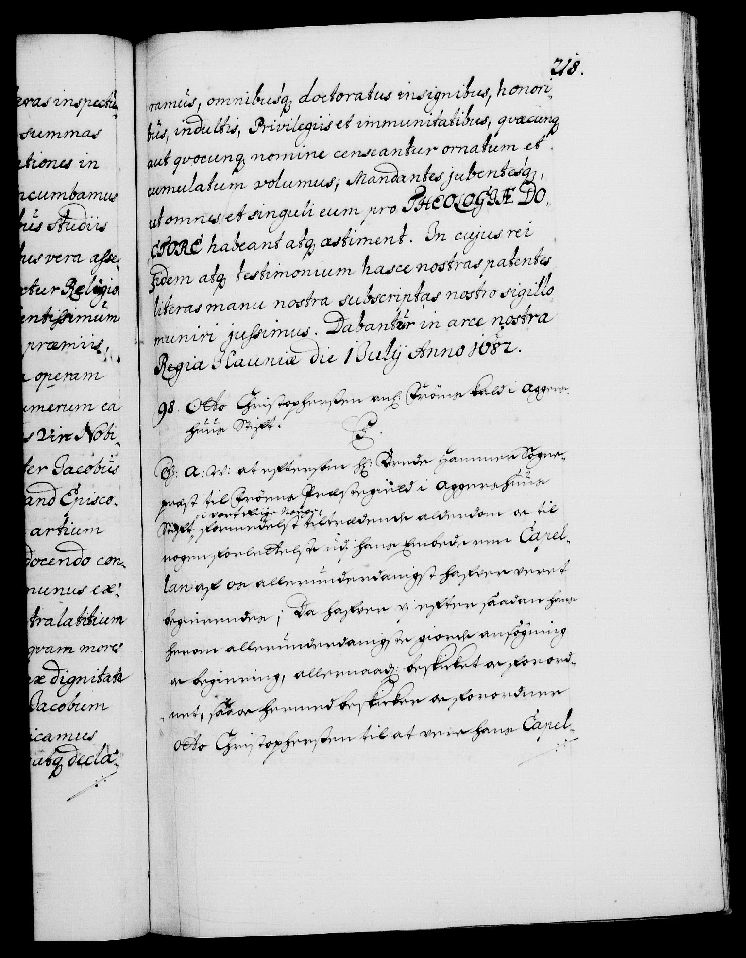 Danske Kanselli 1572-1799, RA/EA-3023/F/Fc/Fca/Fcaa/L0013: Norske registre (mikrofilm), 1681-1684, p. 218a