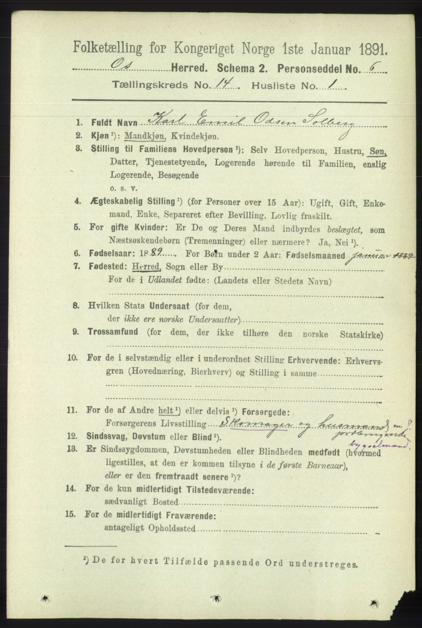 RA, 1891 census for 1243 Os, 1891, p. 3093