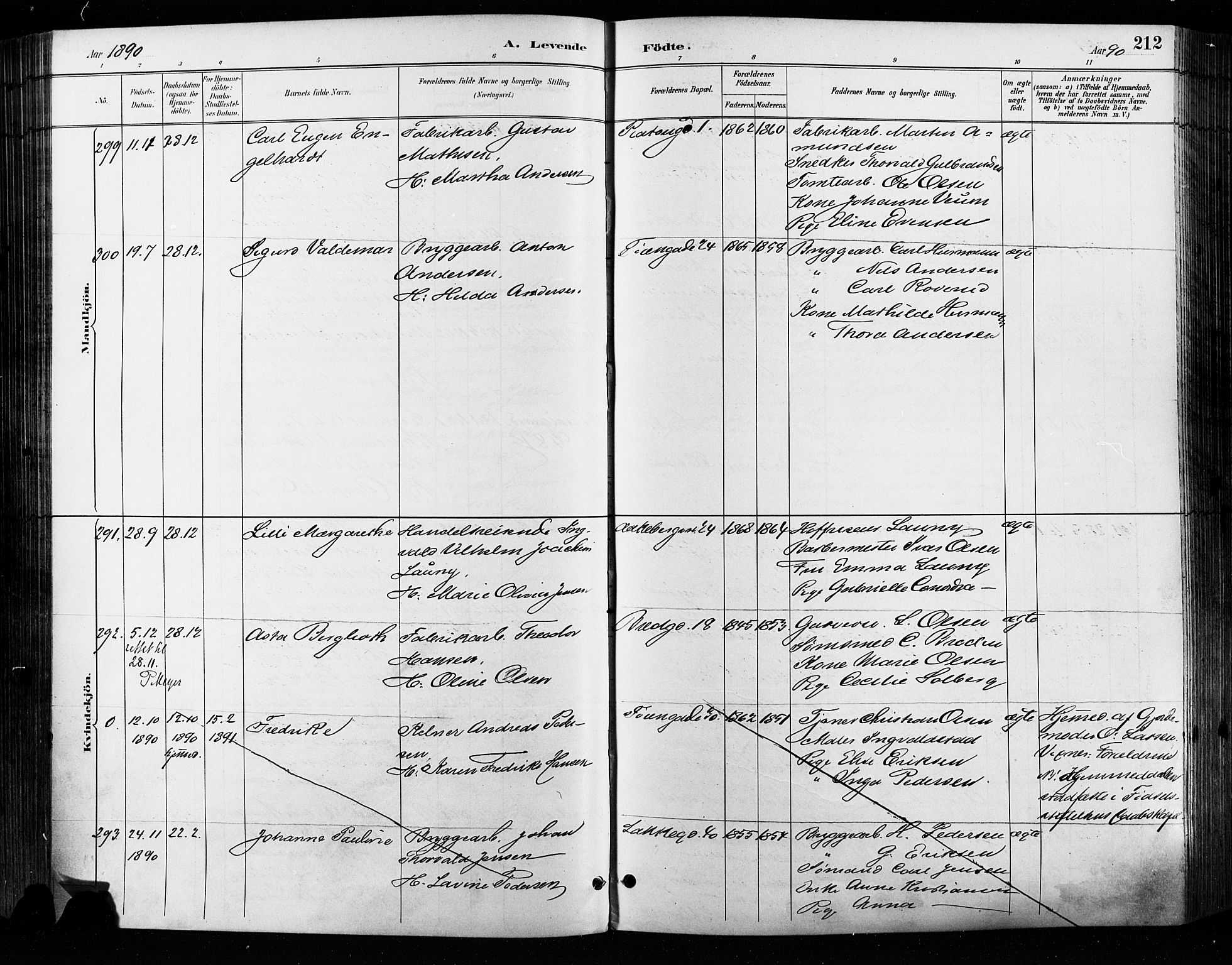 Grønland prestekontor Kirkebøker, AV/SAO-A-10848/F/Fa/L0009: Parish register (official) no. 9, 1888-1893, p. 212