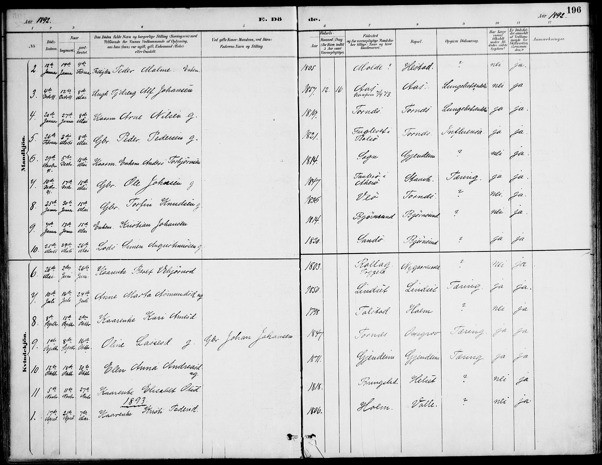 Ministerialprotokoller, klokkerbøker og fødselsregistre - Møre og Romsdal, AV/SAT-A-1454/565/L0750: Parish register (official) no. 565A04, 1887-1905, p. 196