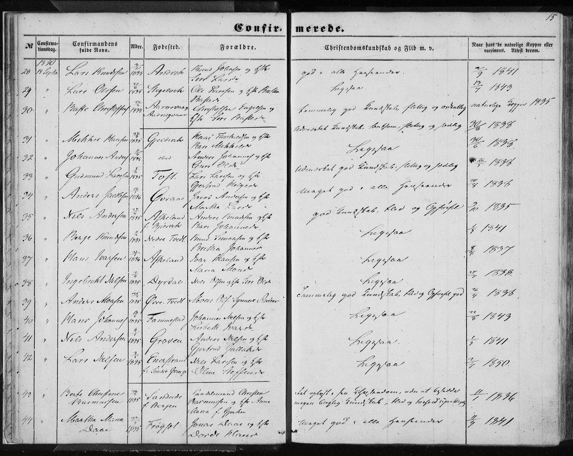 Lindås Sokneprestembete, AV/SAB-A-76701/H/Haa/Haaa/L0013: Parish register (official) no. A 13, 1848-1862, p. 15