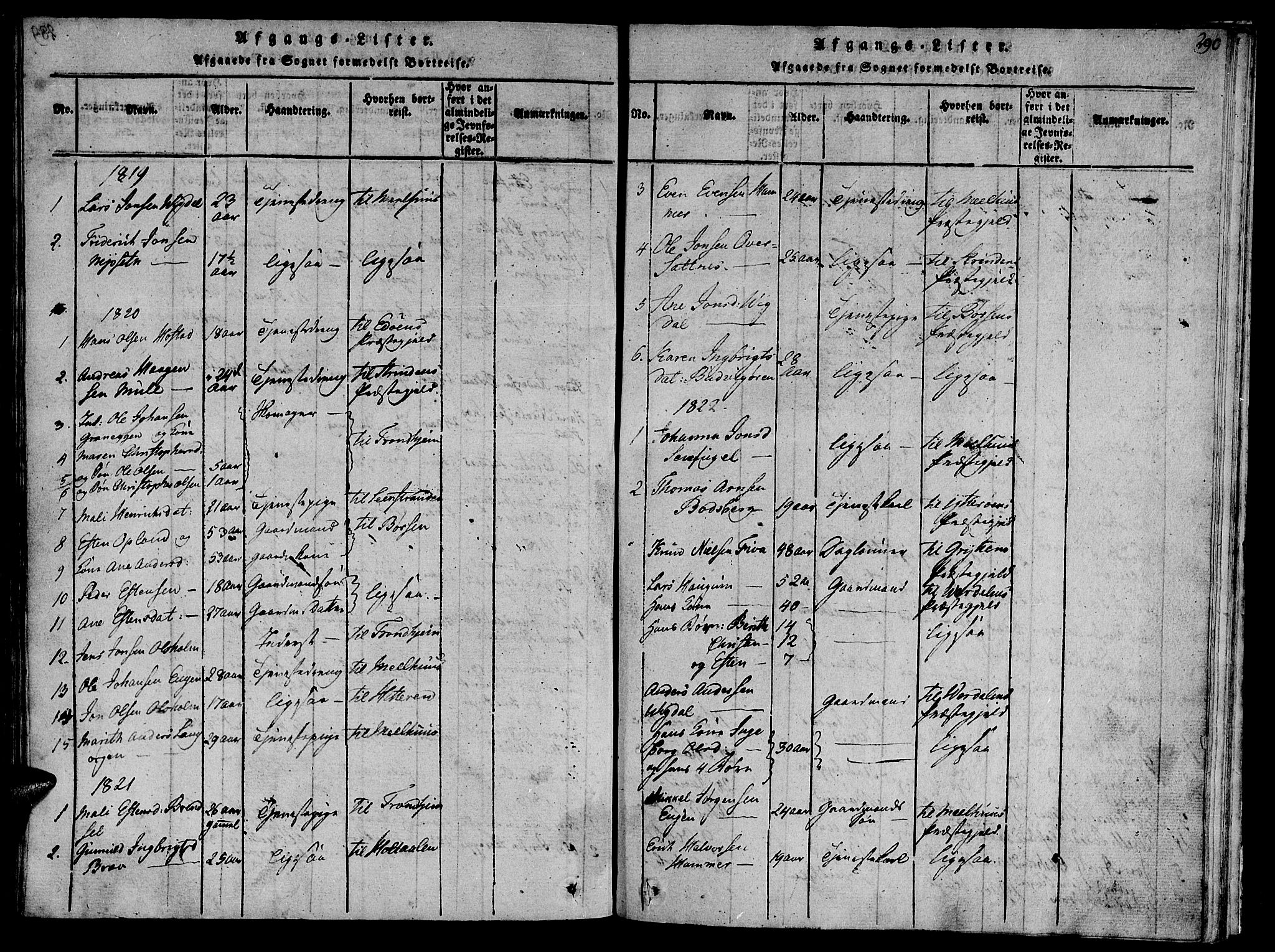 Ministerialprotokoller, klokkerbøker og fødselsregistre - Sør-Trøndelag, AV/SAT-A-1456/612/L0372: Parish register (official) no. 612A06 /1, 1816-1828, p. 290