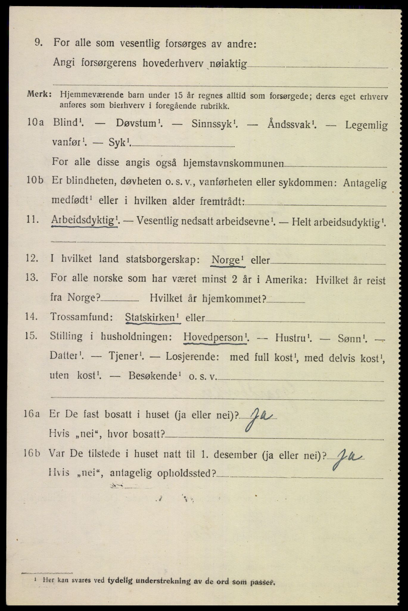 SAK, 1920 census for Bjelland, 1920, p. 1476