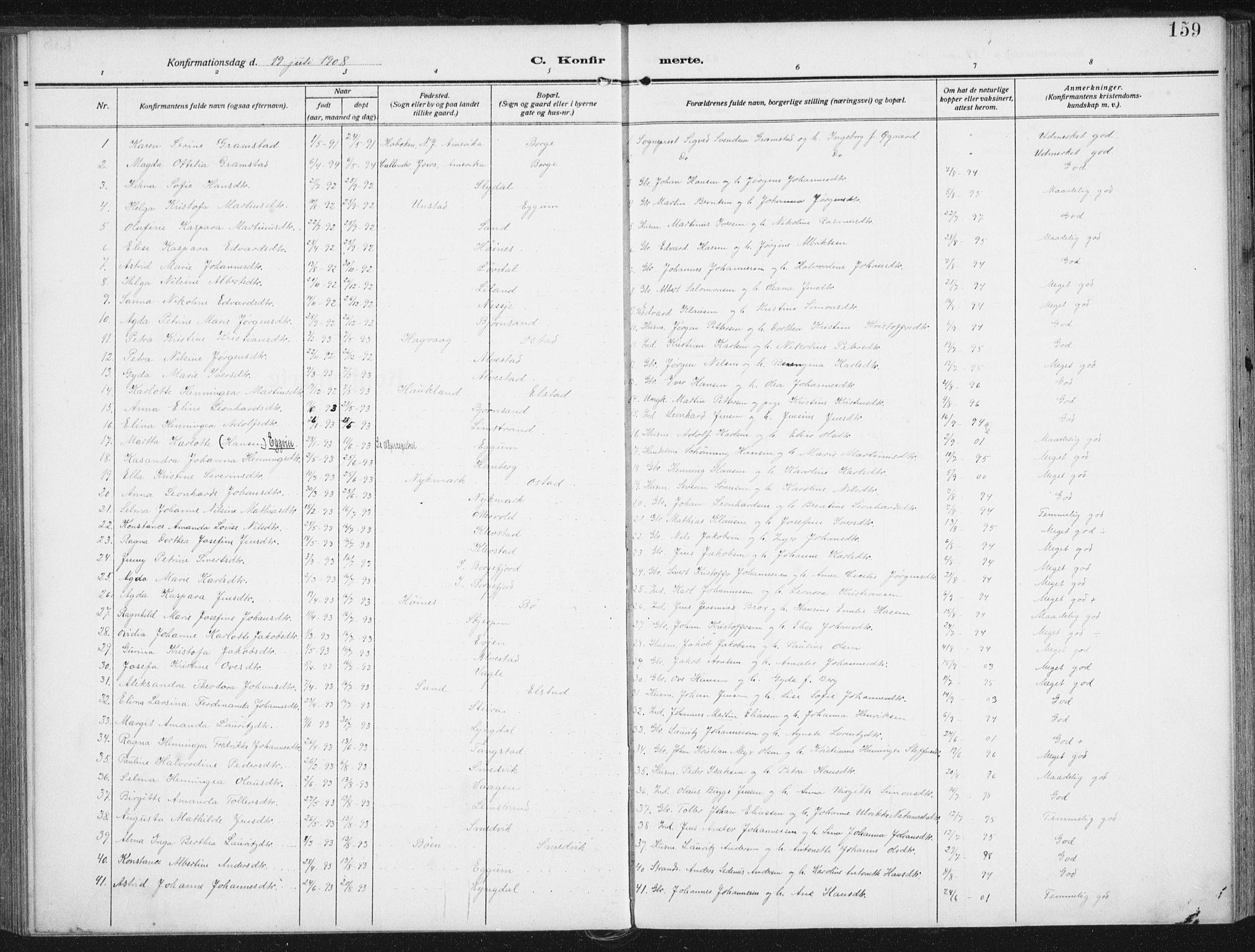 Ministerialprotokoller, klokkerbøker og fødselsregistre - Nordland, SAT/A-1459/880/L1135: Parish register (official) no. 880A09, 1908-1919, p. 159