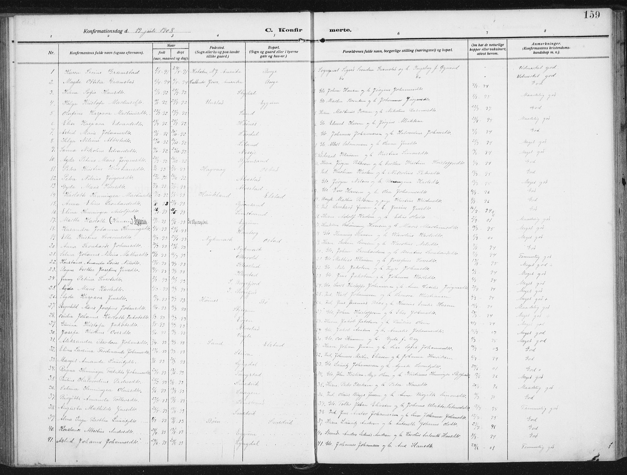 Ministerialprotokoller, klokkerbøker og fødselsregistre - Nordland, AV/SAT-A-1459/880/L1135: Parish register (official) no. 880A09, 1908-1919, p. 159