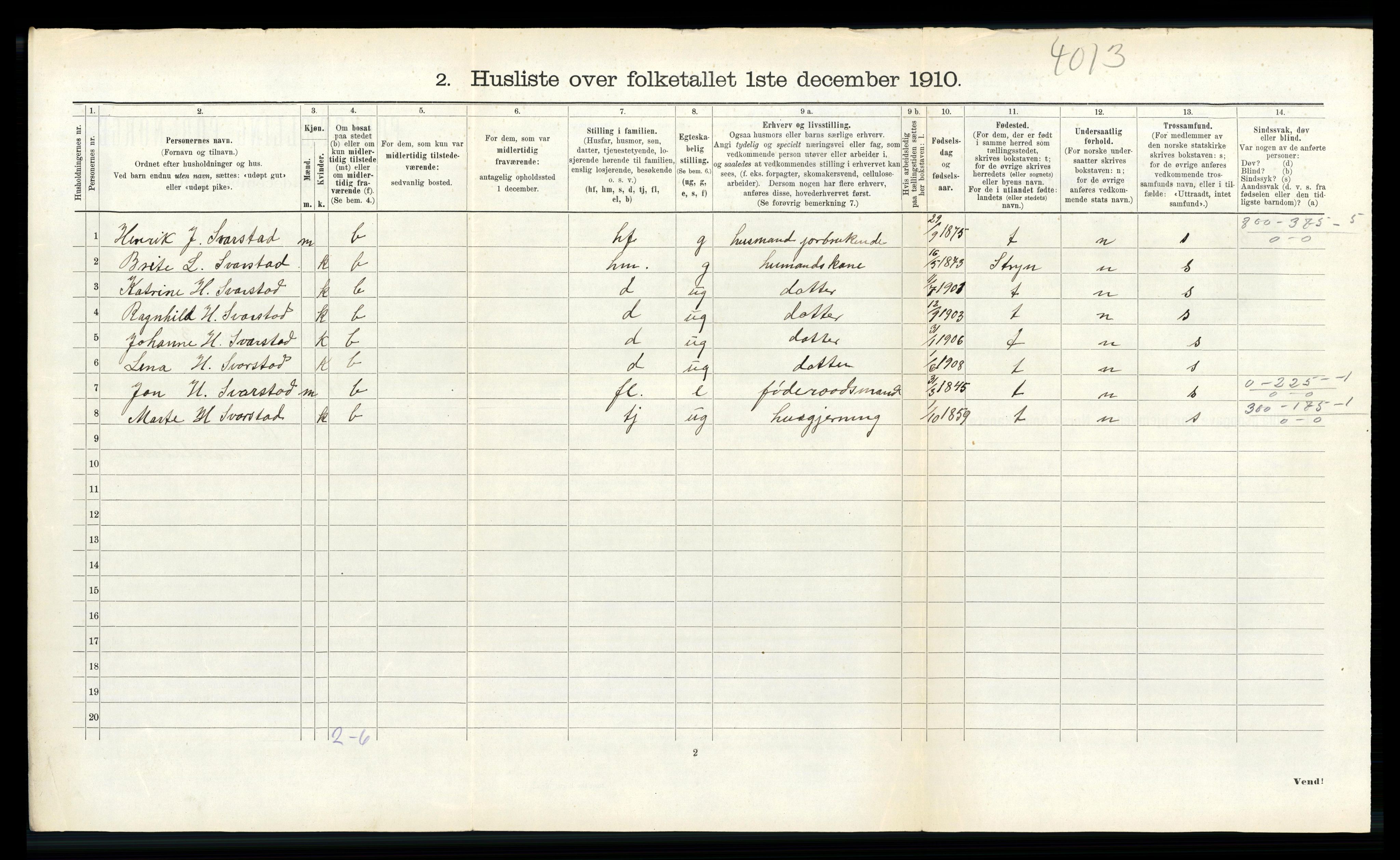 RA, 1910 census for Innvik, 1910, p. 335