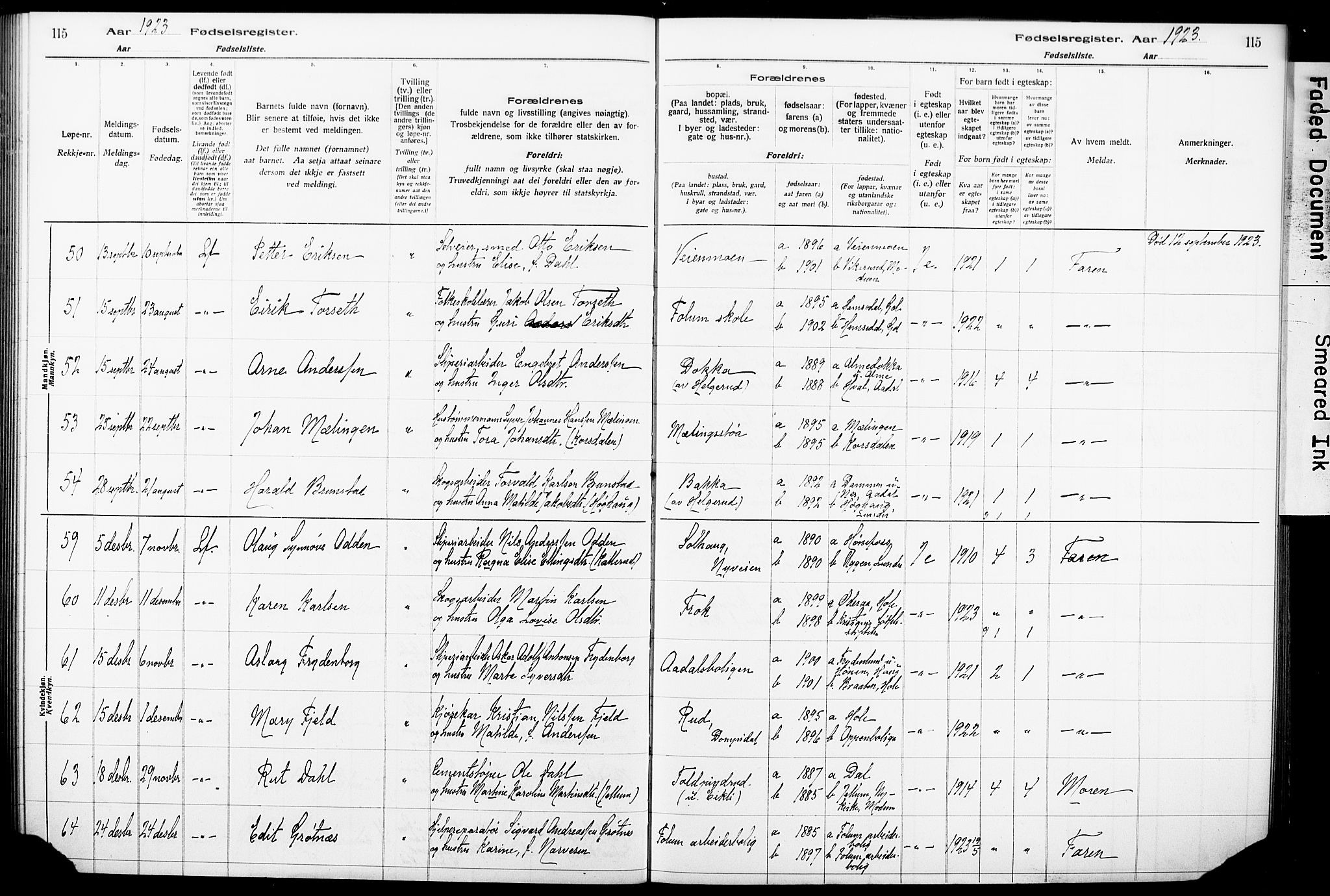 Norderhov kirkebøker, AV/SAKO-A-237/J/Ja/L0001: Birth register no. 1, 1916-1930, p. 115