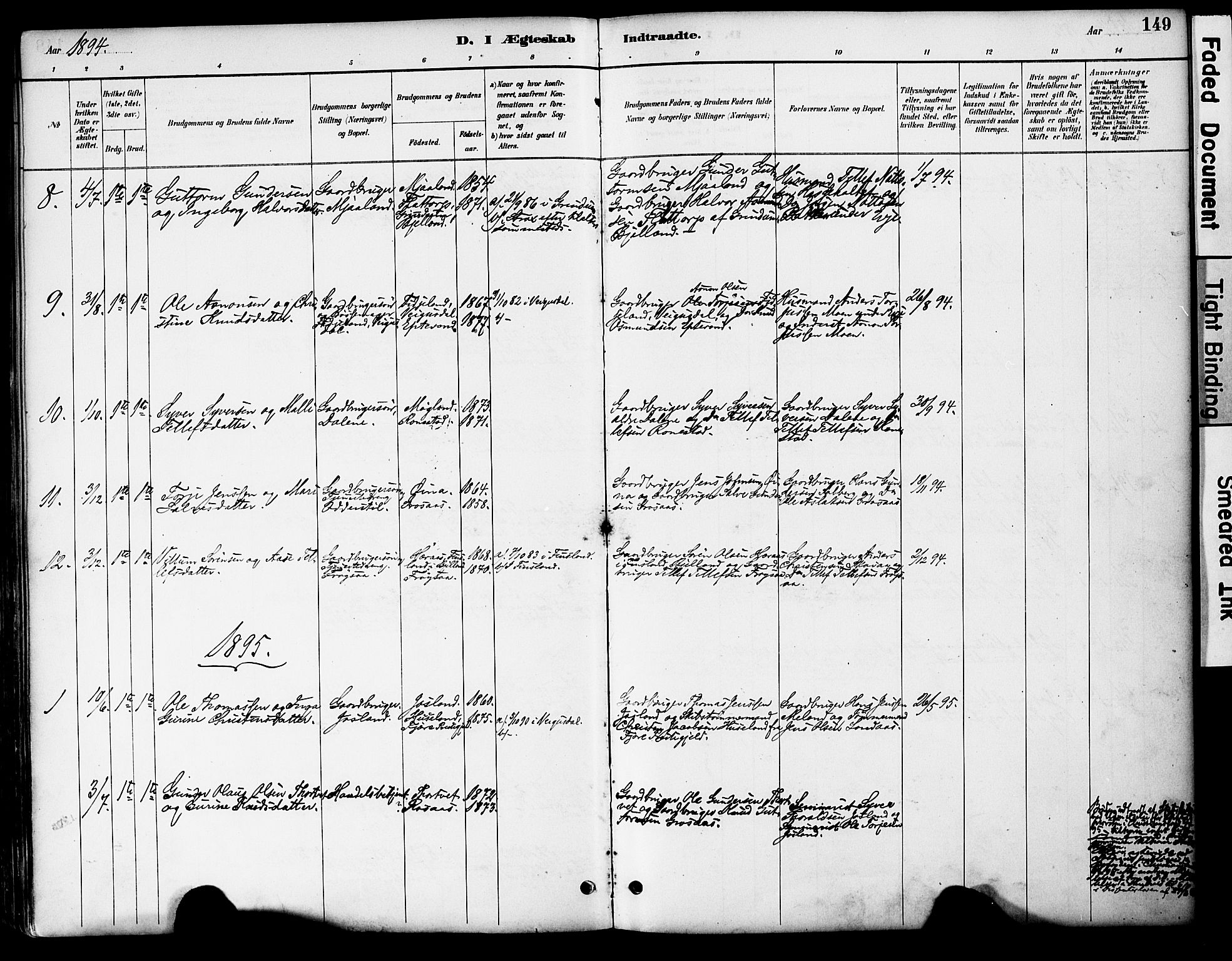 Evje sokneprestkontor, AV/SAK-1111-0008/F/Fa/Fac/L0003: Parish register (official) no. A 3, 1884-1909, p. 149