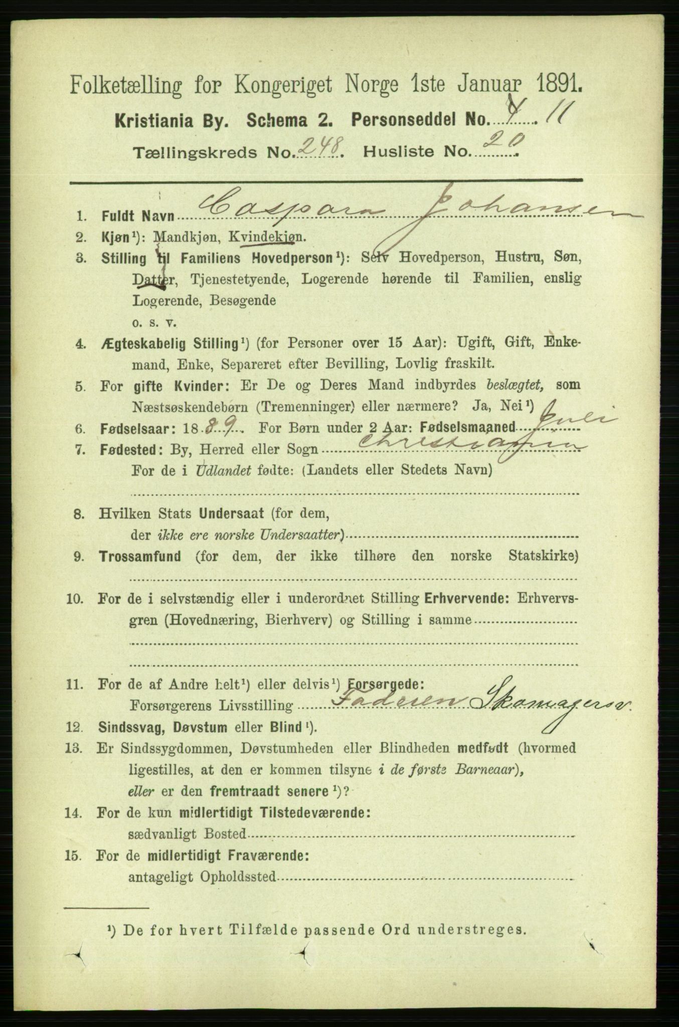 RA, 1891 census for 0301 Kristiania, 1891, p. 152043