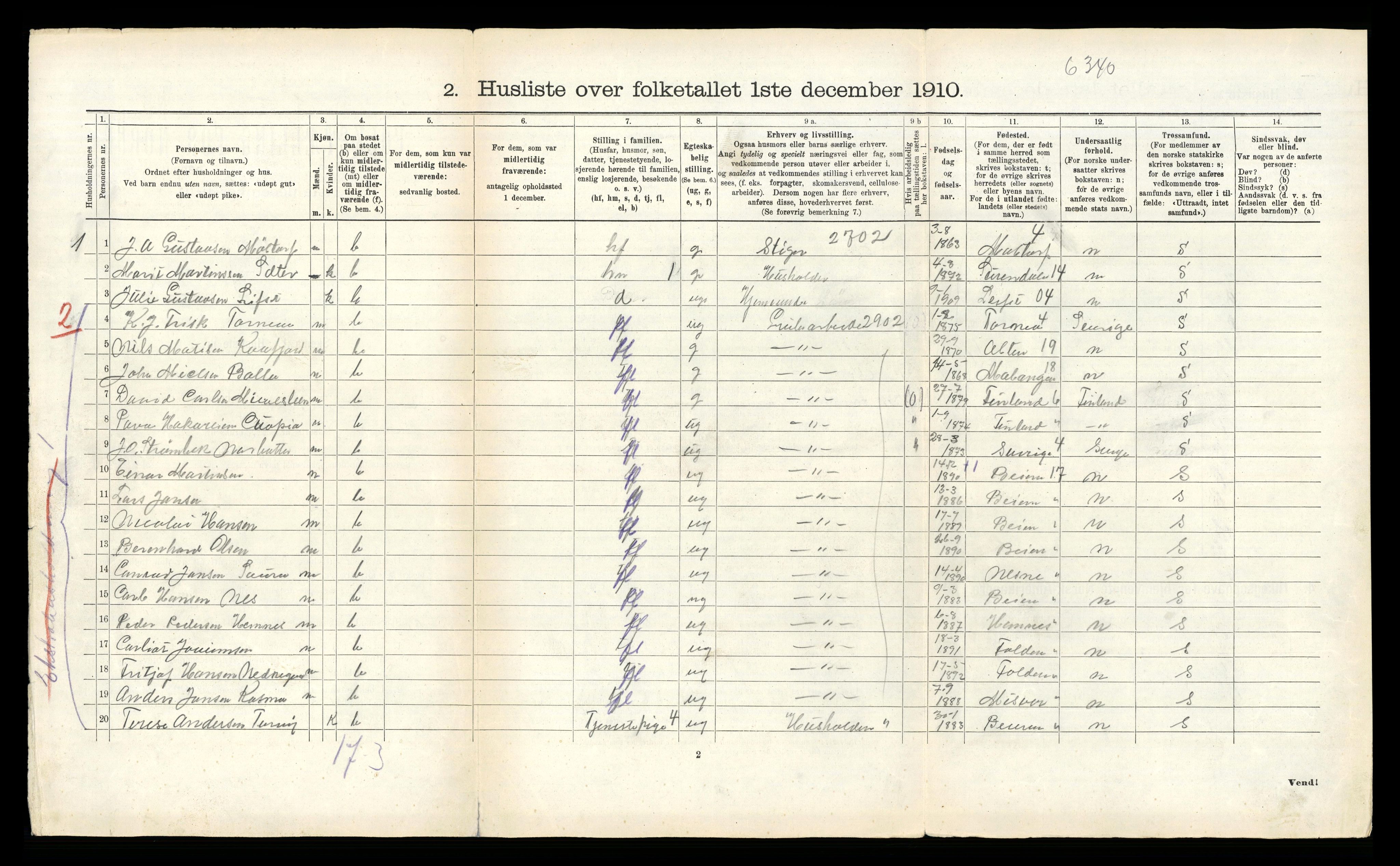 RA, 1910 census for Fauske, 1910, p. 319