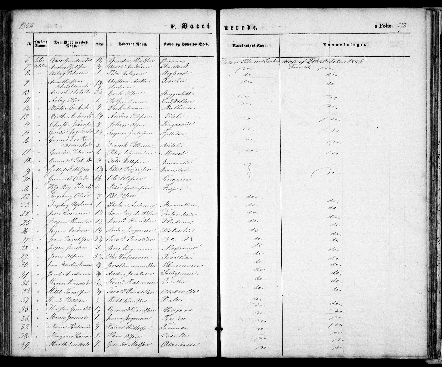 Froland sokneprestkontor, SAK/1111-0013/F/Fa/L0002: Parish register (official) no. A 2, 1845-1863, p. 278
