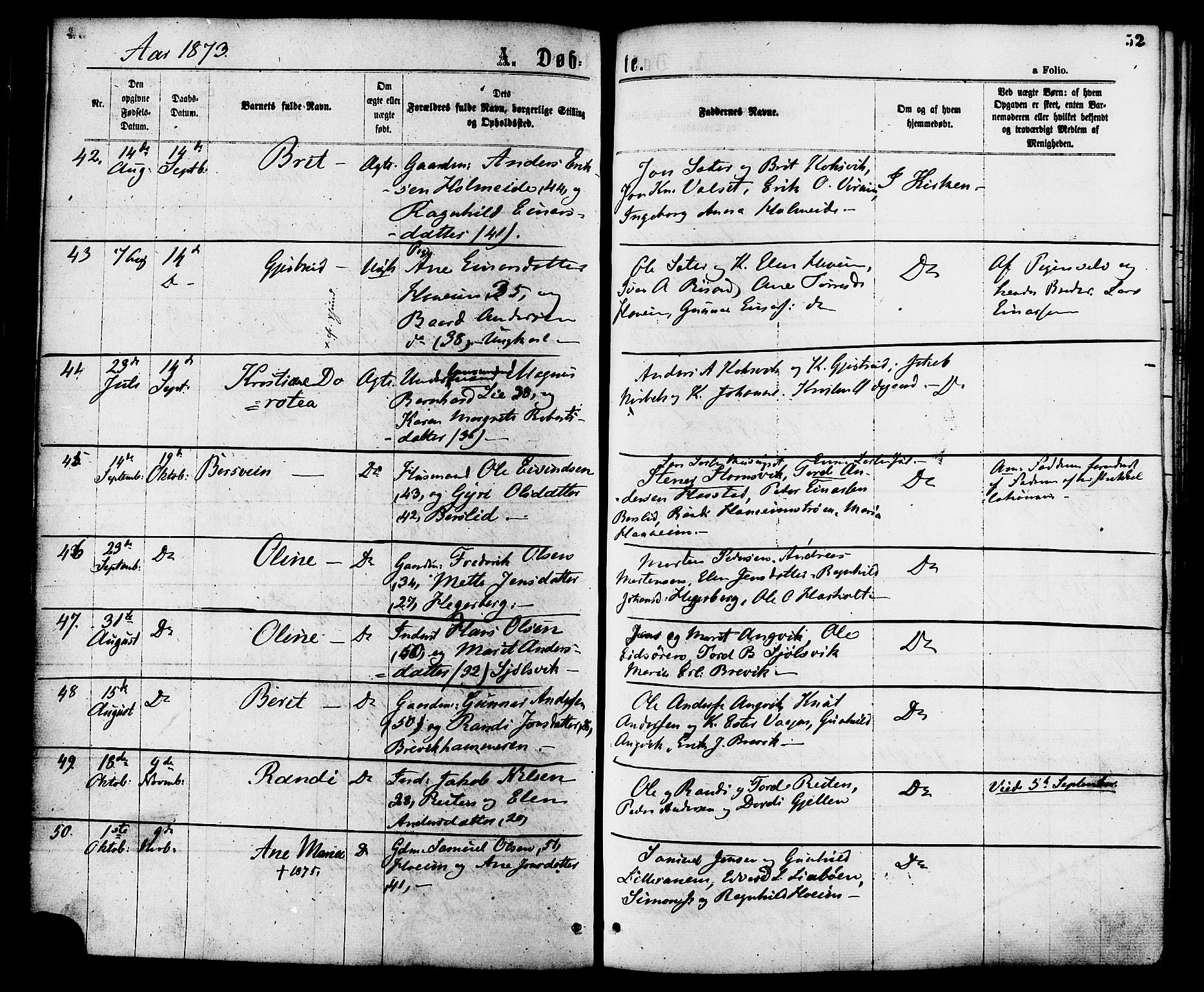 Ministerialprotokoller, klokkerbøker og fødselsregistre - Møre og Romsdal, AV/SAT-A-1454/586/L0986: Parish register (official) no. 586A12, 1867-1878, p. 52