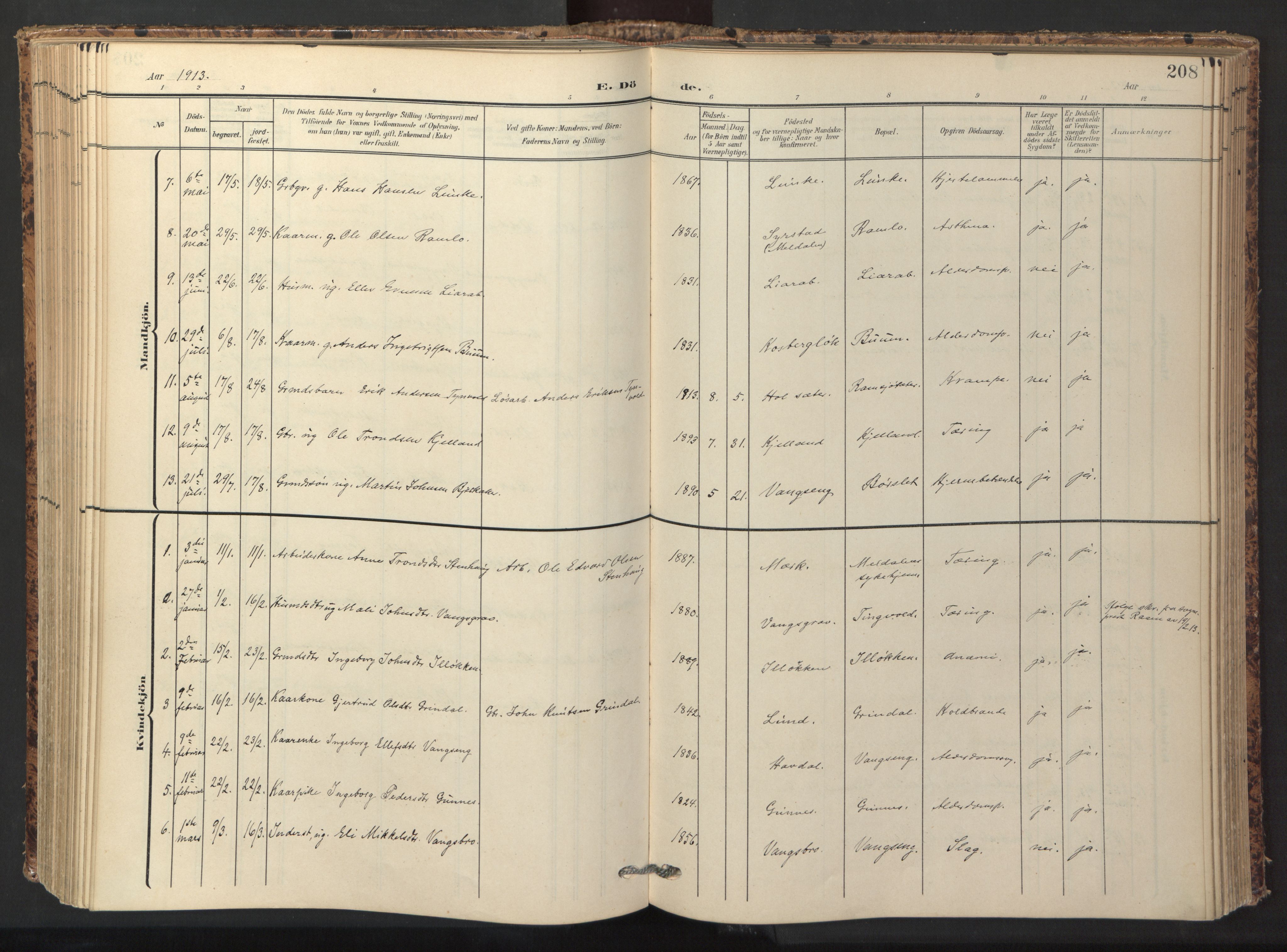 Ministerialprotokoller, klokkerbøker og fødselsregistre - Sør-Trøndelag, SAT/A-1456/674/L0873: Parish register (official) no. 674A05, 1908-1923, p. 208