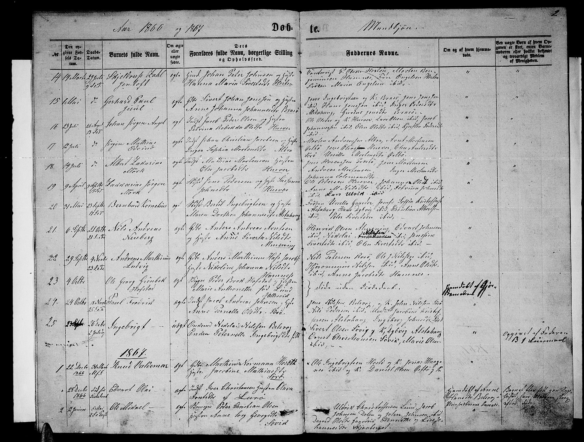 Ministerialprotokoller, klokkerbøker og fødselsregistre - Nordland, SAT/A-1459/830/L0461: Parish register (copy) no. 830C03, 1866-1881, p. 2