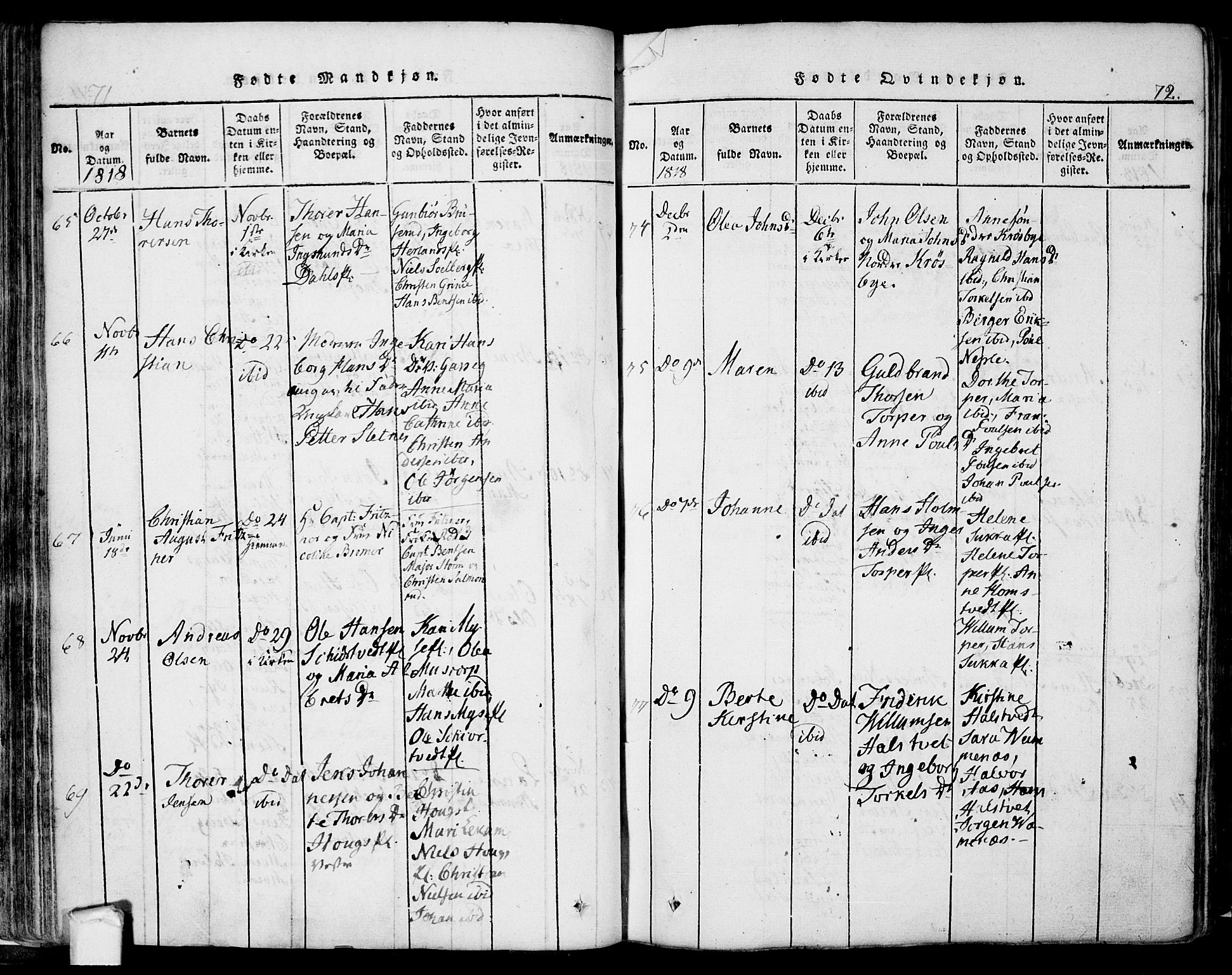 Eidsberg prestekontor Kirkebøker, SAO/A-10905/F/Fa/L0007: Parish register (official) no. I 7, 1814-1832, p. 72