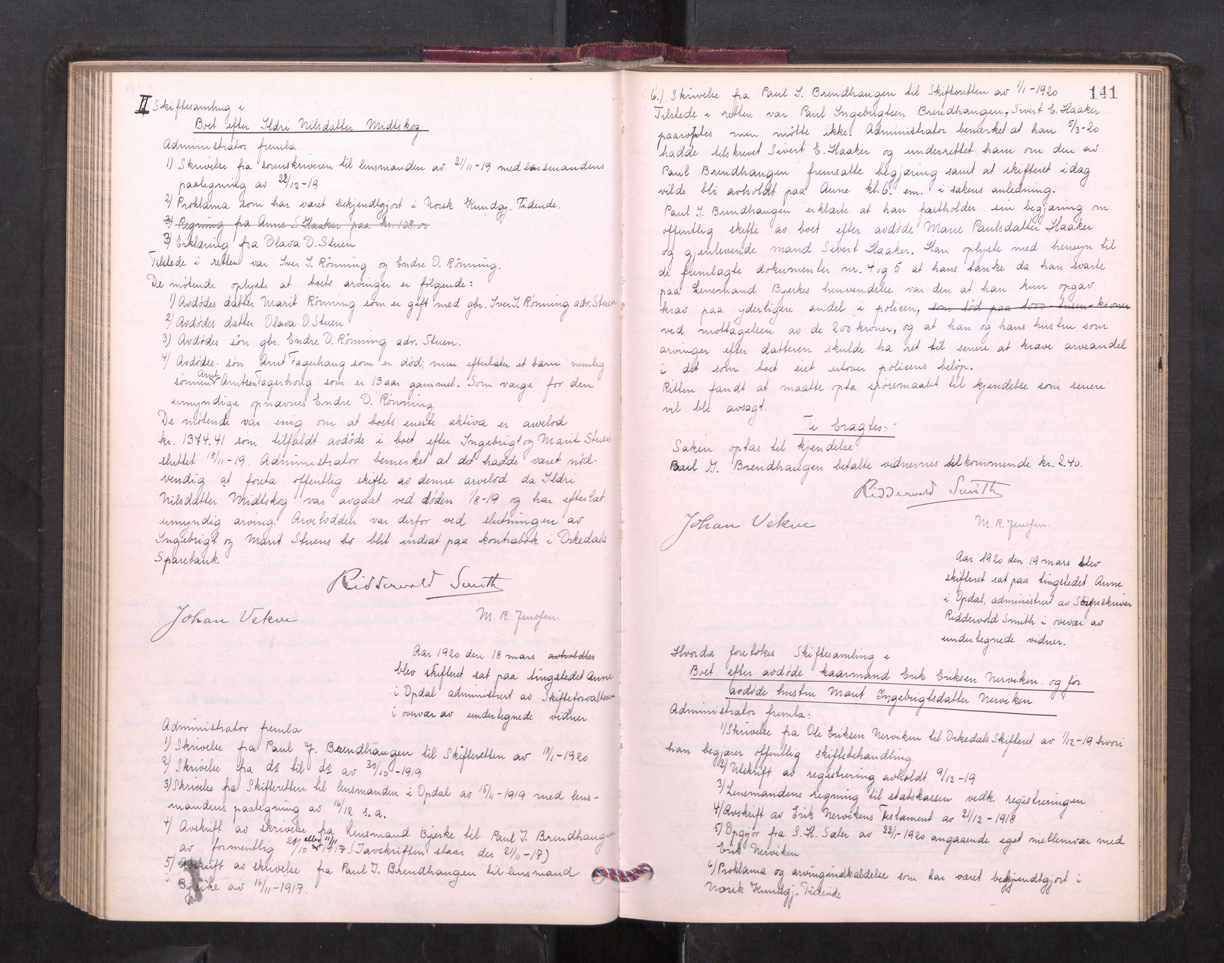 Orkdal sorenskriveri, AV/SAT-A-4169/1/3/3B/L0013: Skiftebehandlingsprotokoll, 1914-1925, p. 140b-141a