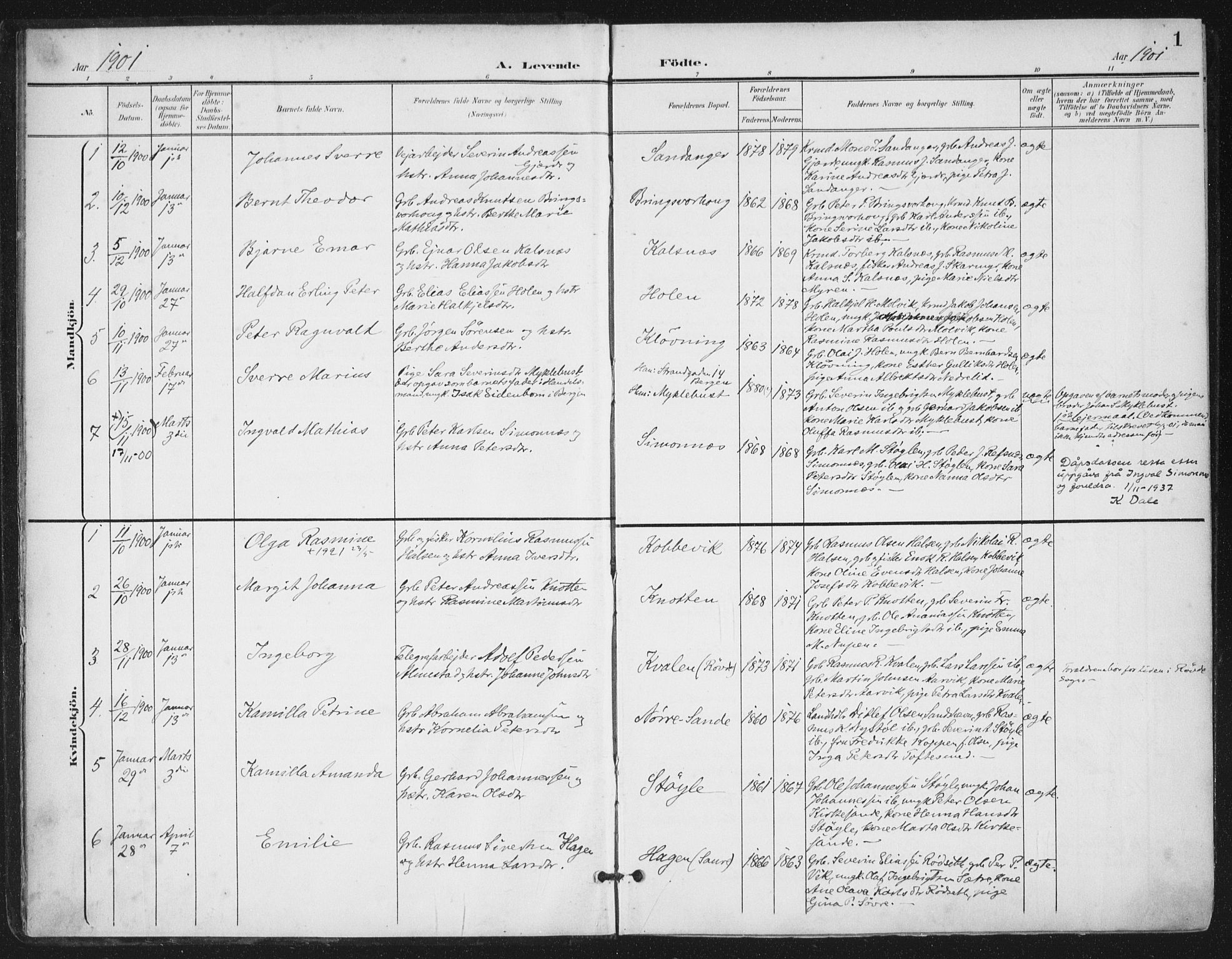 Ministerialprotokoller, klokkerbøker og fødselsregistre - Møre og Romsdal, AV/SAT-A-1454/503/L0038: Parish register (official) no. 503A06, 1901-1917, p. 1