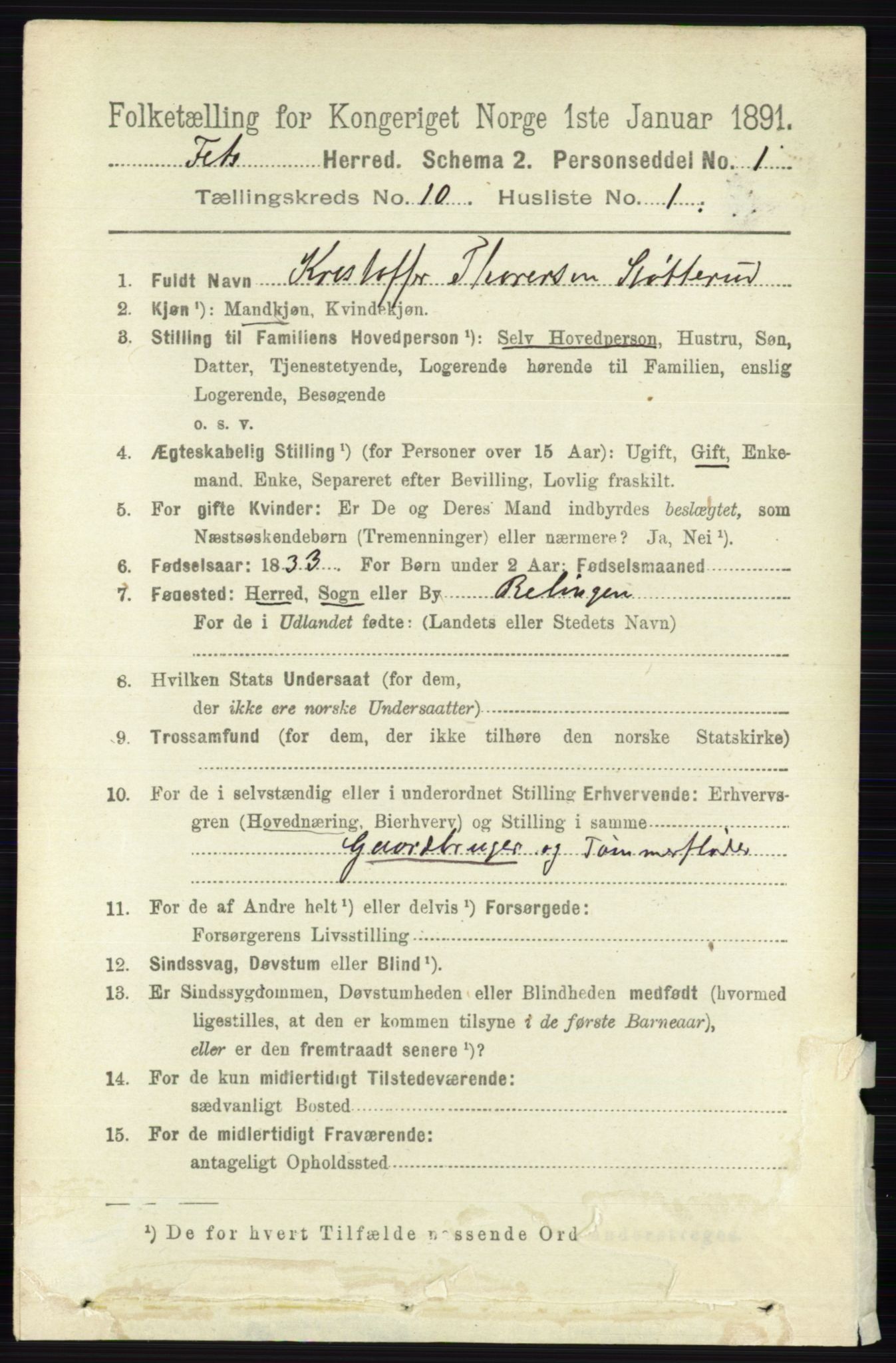 RA, 1891 census for 0227 Fet, 1891, p. 3987