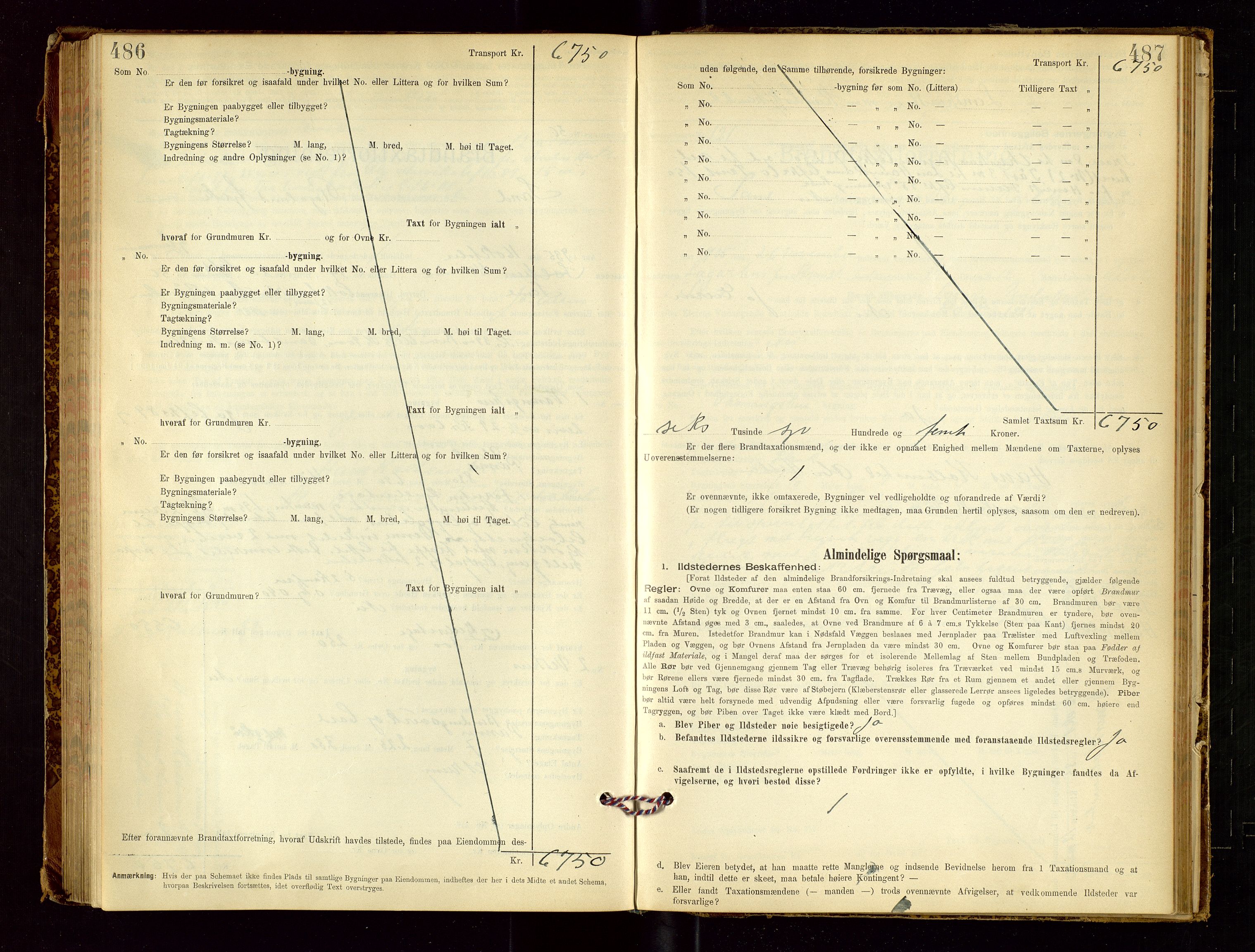 Sand lensmannskontor, SAST/A-100415/Goc/L0001: "Brandtaxationsprotokol", 1895-1935, p. 486-487