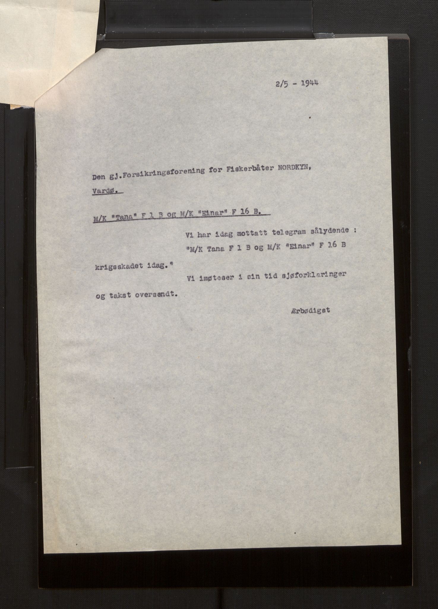 Fiskeridirektoratet - 1 Adm. ledelse - 13 Båtkontoret, AV/SAB-A-2003/La/L0008: Statens krigsforsikring for fiskeflåten, 1936-1971, p. 345