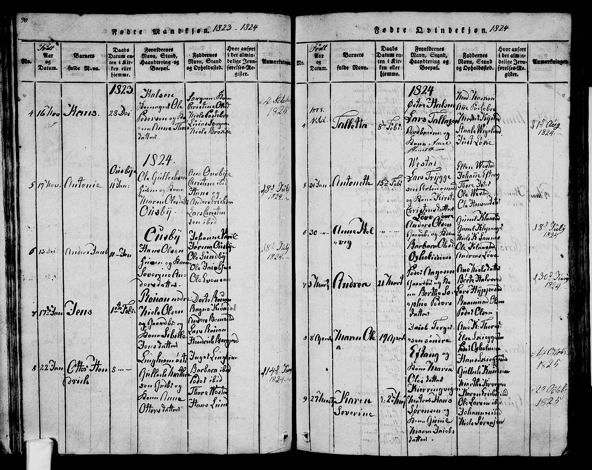 Tjølling kirkebøker, SAKO/A-60/F/Fa/L0005: Parish register (official) no. 5, 1814-1836, p. 90-91