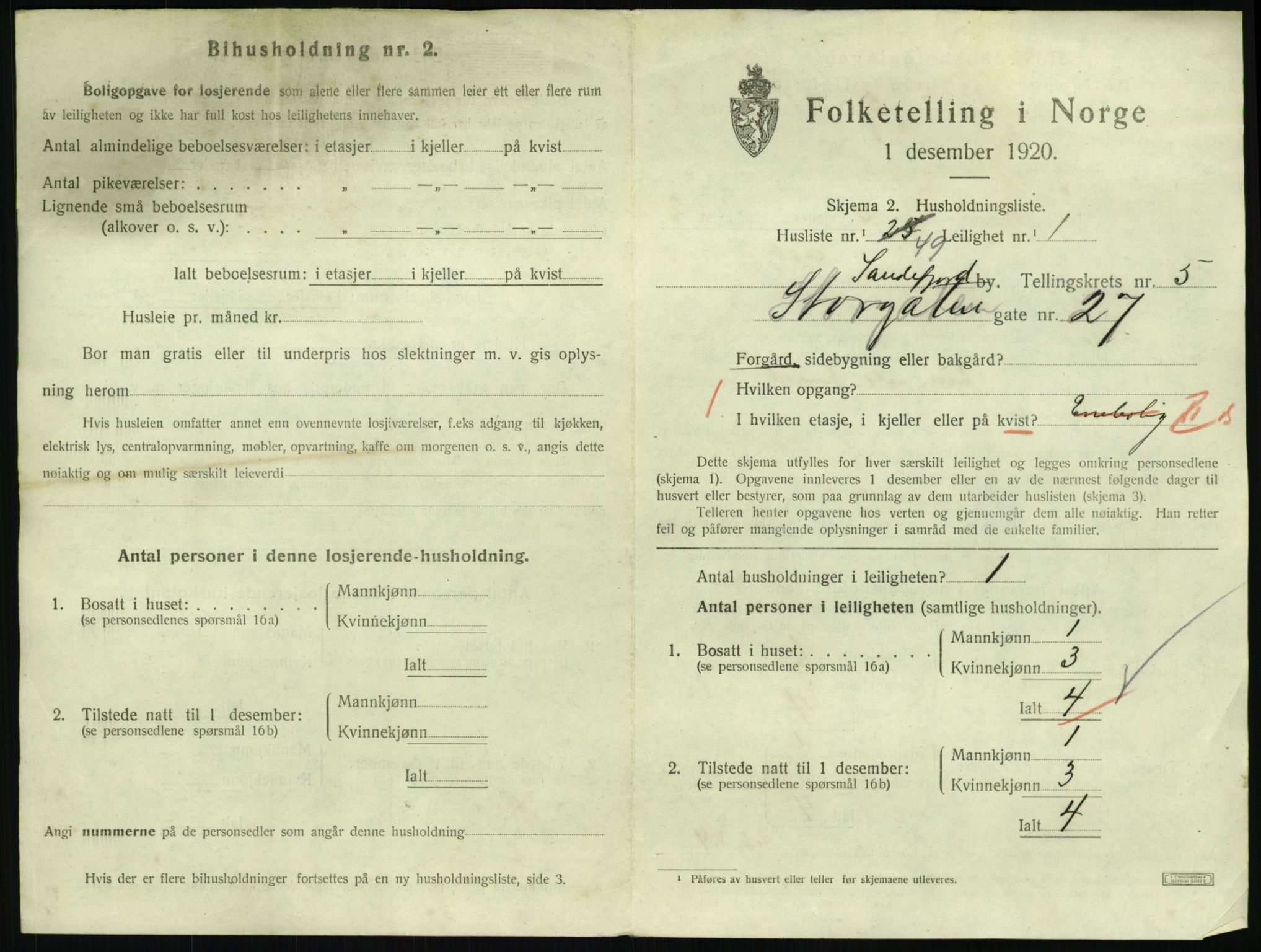 SAKO, 1920 census for Sandefjord, 1920, p. 2634