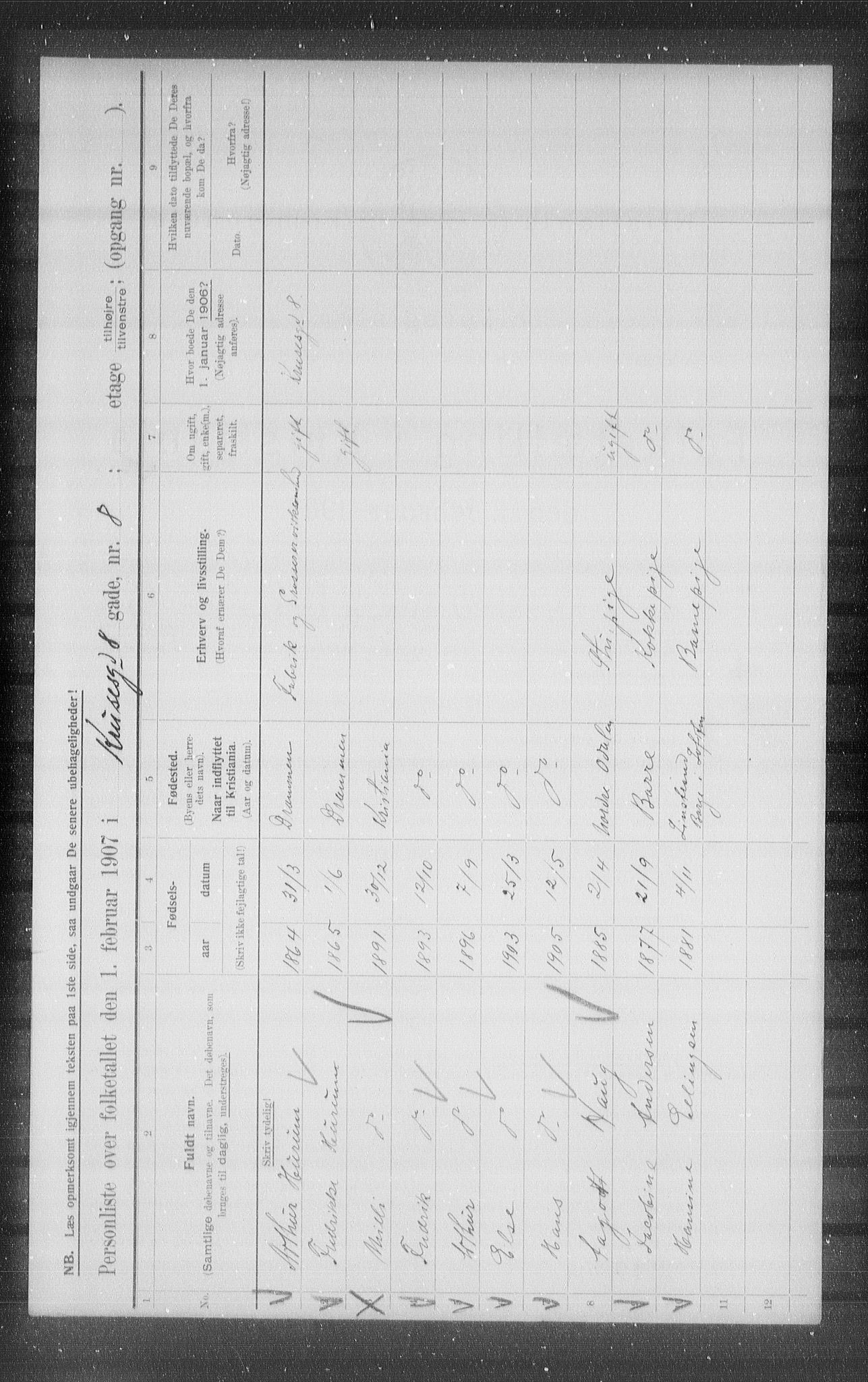 OBA, Municipal Census 1907 for Kristiania, 1907, p. 28077