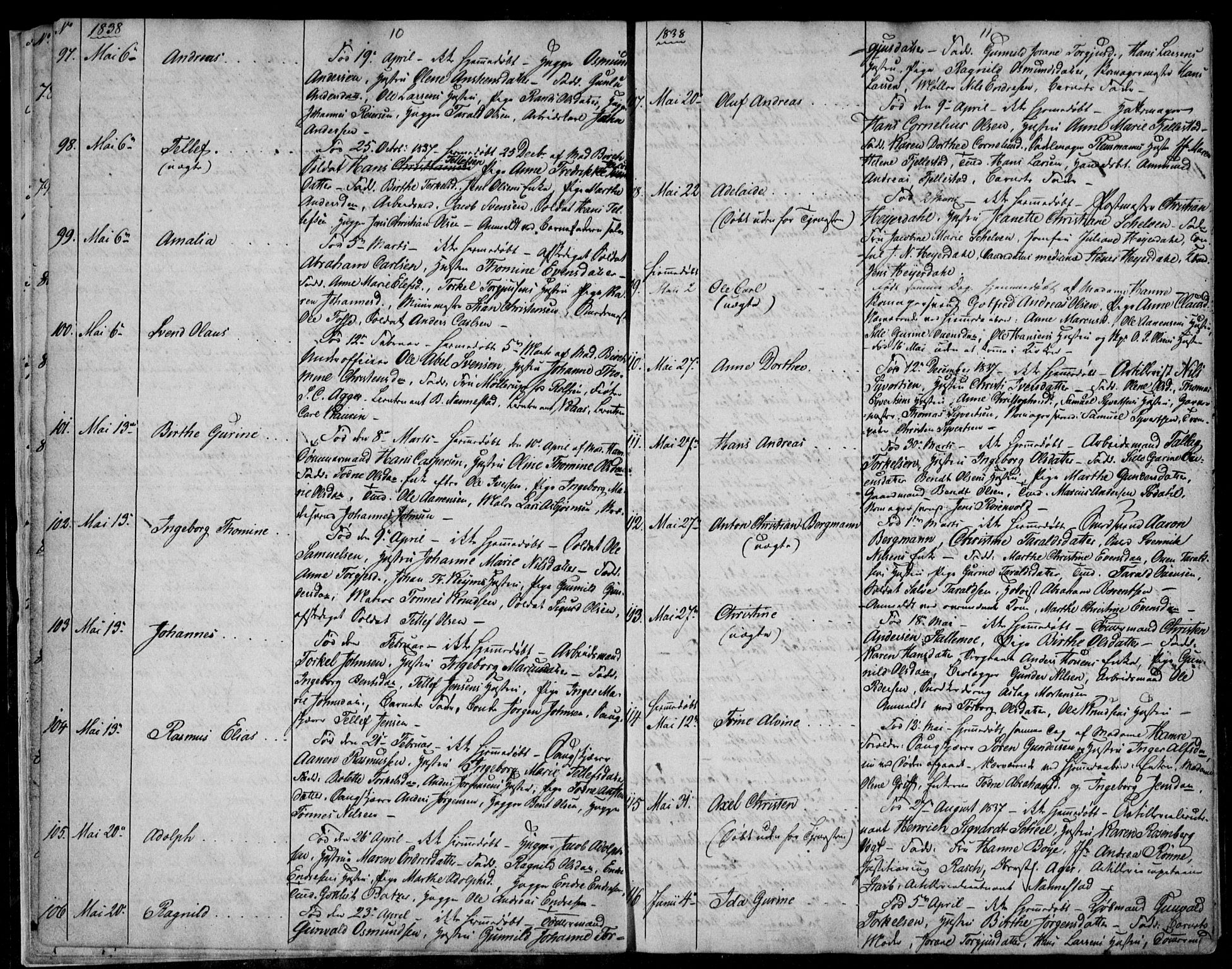 Kristiansand domprosti, AV/SAK-1112-0006/F/Fb/L0009: Parish register (copy) no. B 9, 1838-1843, p. 10-11