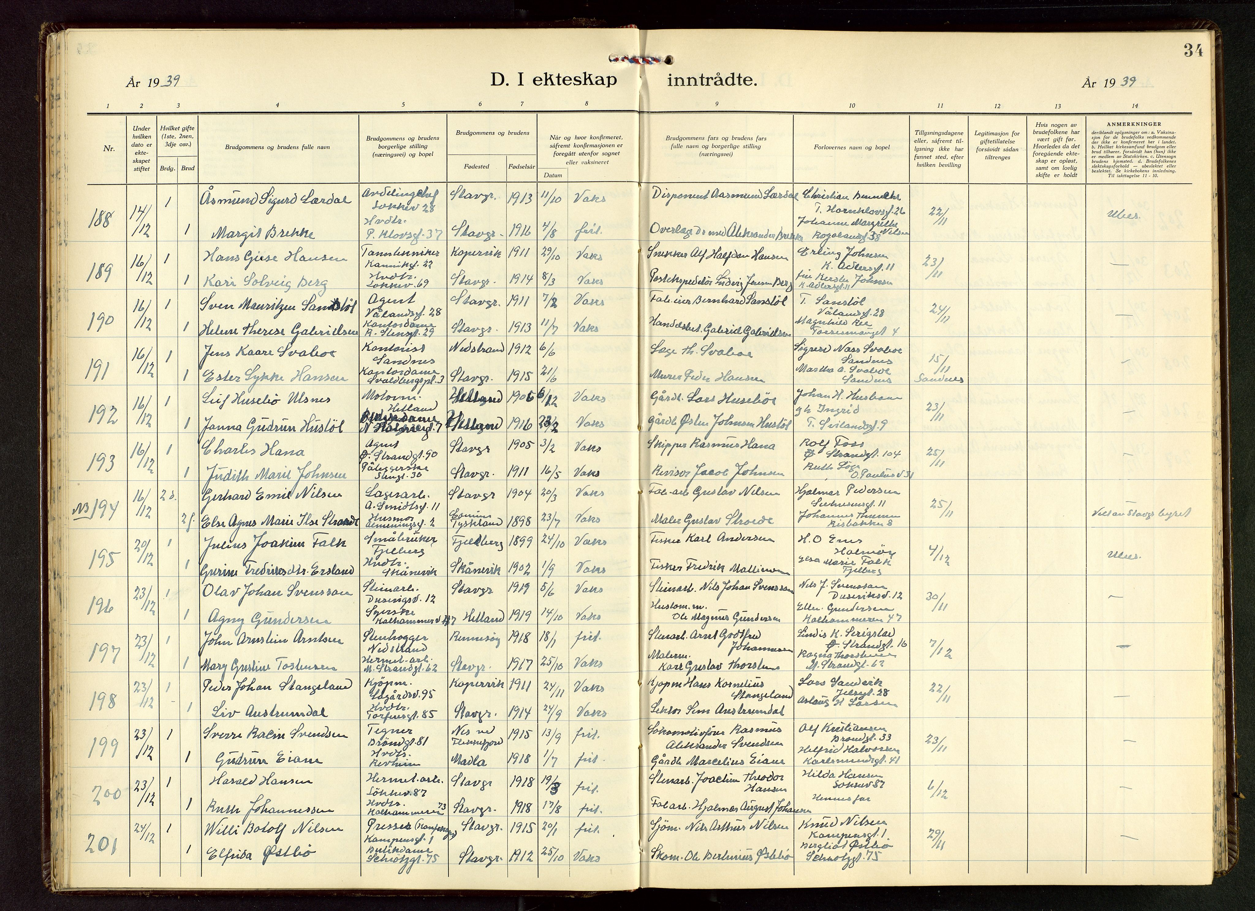 Domkirken sokneprestkontor, AV/SAST-A-101812/001/30/30BB/L0022: Parish register (copy) no. B 22, 1937-1949, p. 34