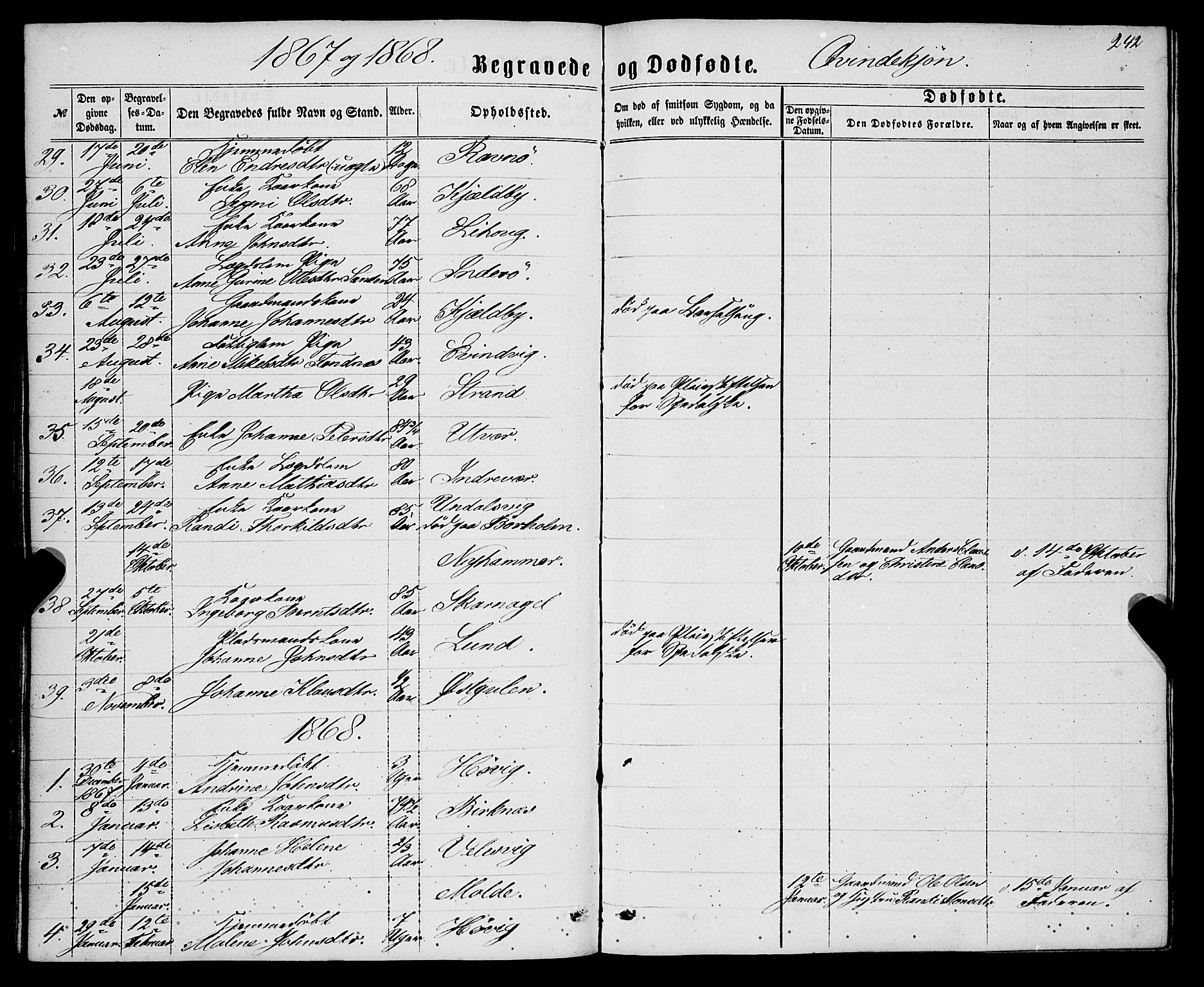 Gulen sokneprestembete, AV/SAB-A-80201/H/Haa/Haaa/L0022: Parish register (official) no. A 22, 1859-1869, p. 242