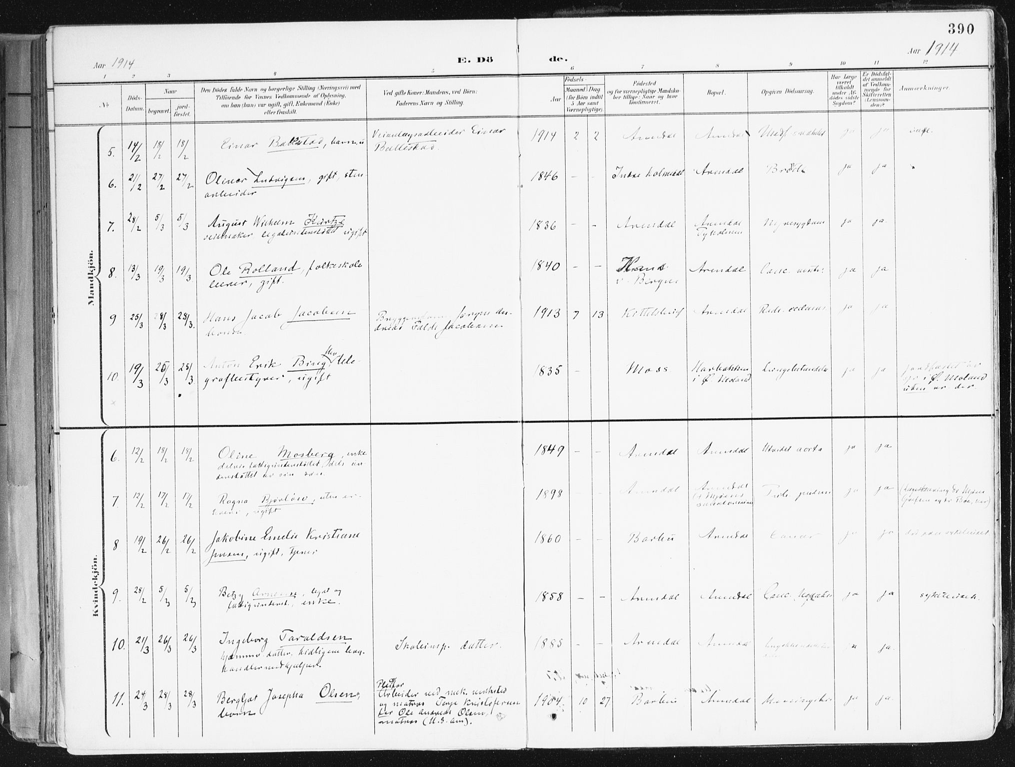 Arendal sokneprestkontor, Trefoldighet, AV/SAK-1111-0040/F/Fa/L0010: Parish register (official) no. A 10, 1900-1919, p. 390