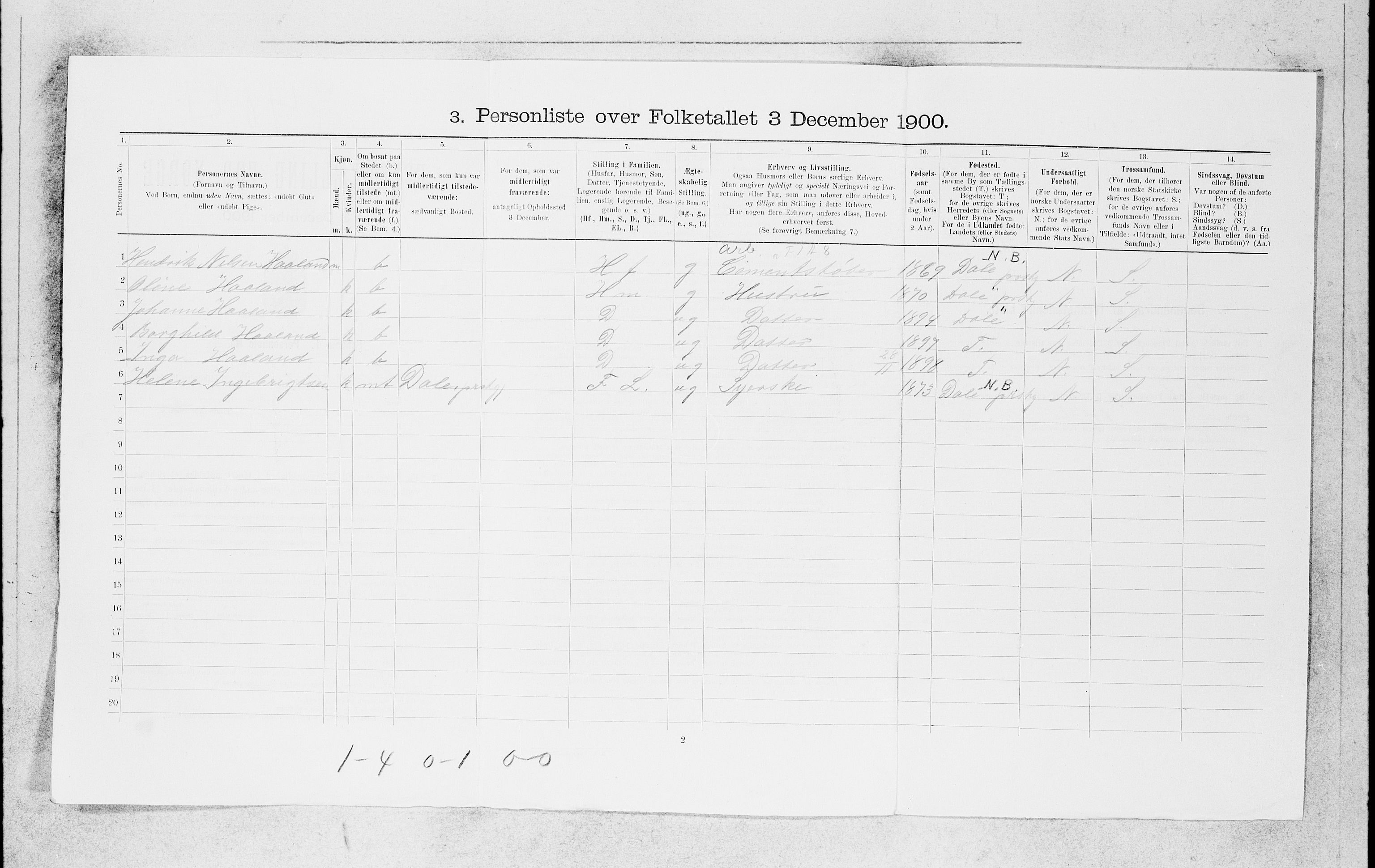 SAB, 1900 census for Bergen, 1900, p. 23249