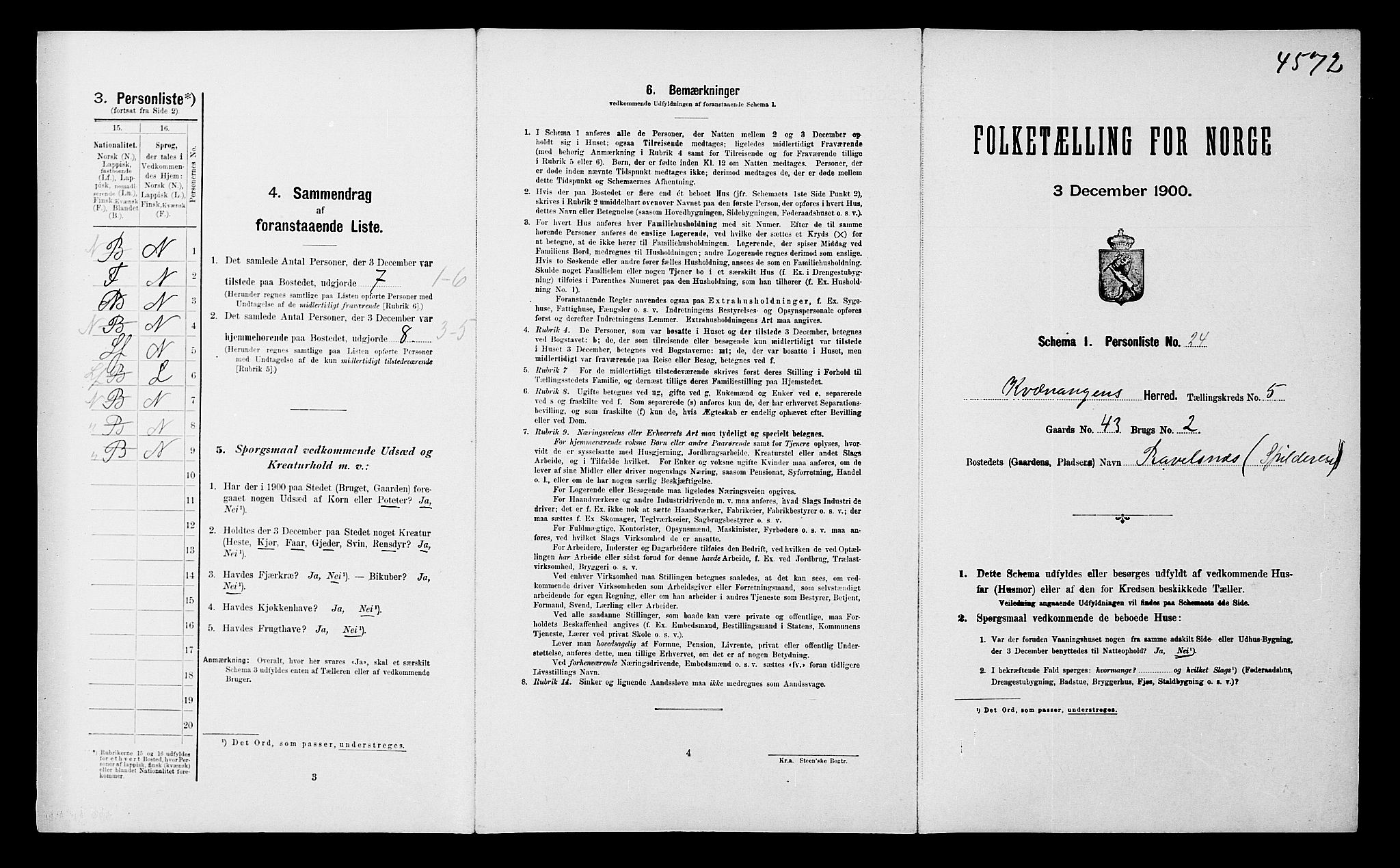 SATØ, 1900 census for Kvænangen, 1900, p. 537