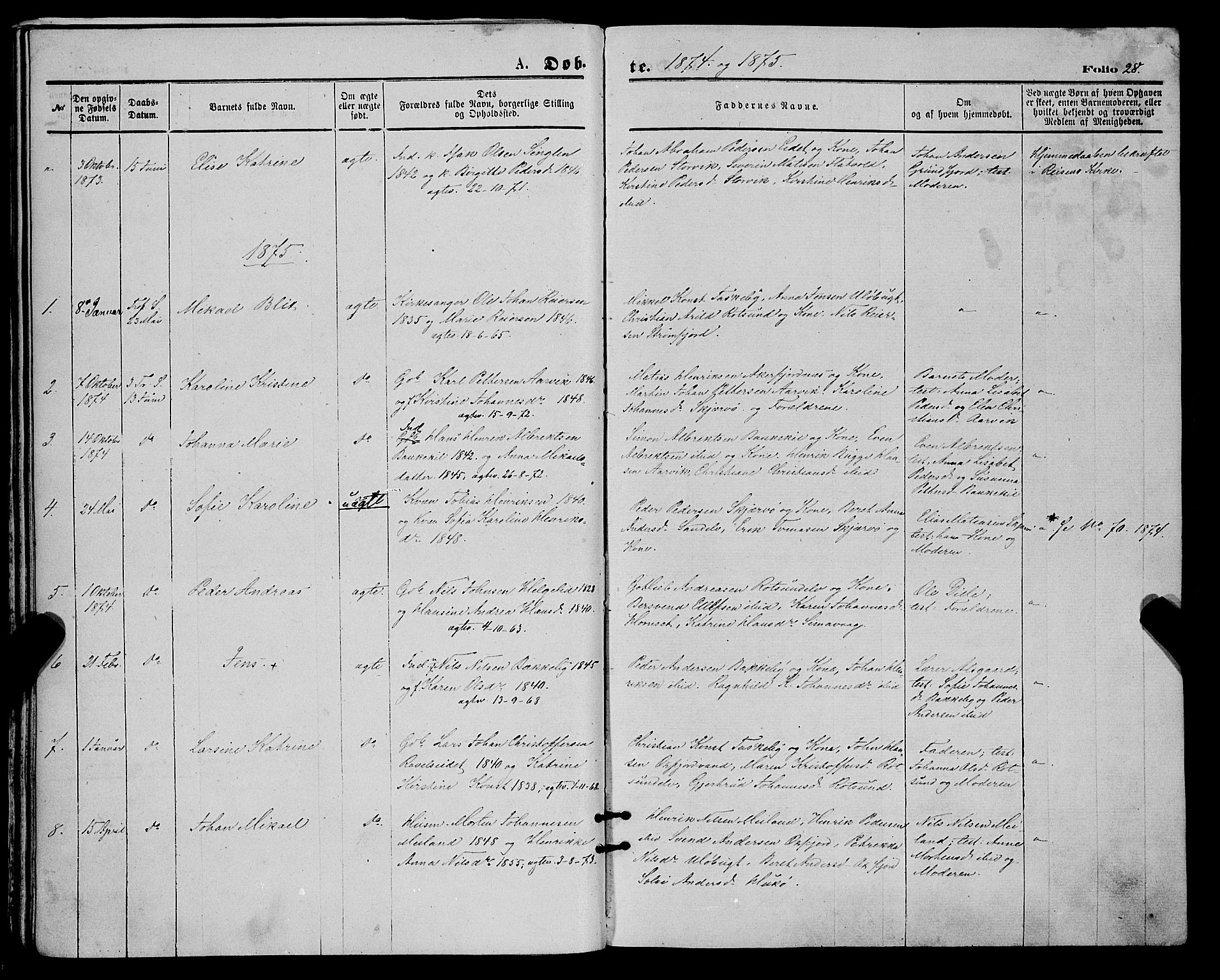 Skjervøy sokneprestkontor, SATØ/S-1300/H/Ha/Haa/L0008kirke: Parish register (official) no. 8, 1871-1877, p. 28