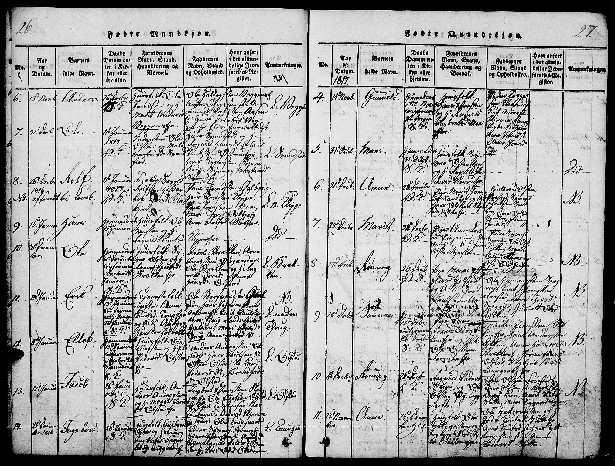 Vågå prestekontor, SAH/PREST-076/H/Ha/Haa/L0003: Parish register (official) no. 3, 1815-1827, p. 26-27