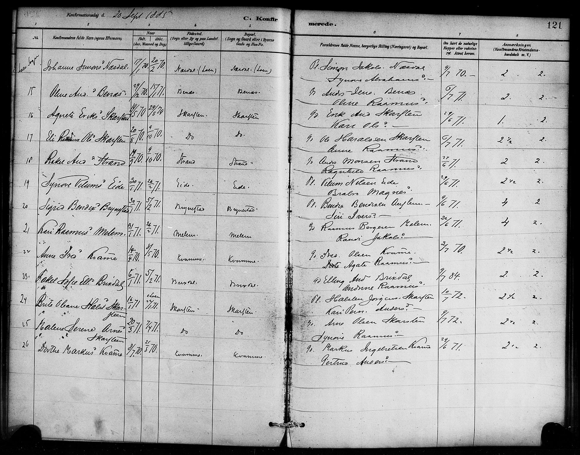 Innvik sokneprestembete, SAB/A-80501: Parish register (official) no. C 1, 1879-1900, p. 121