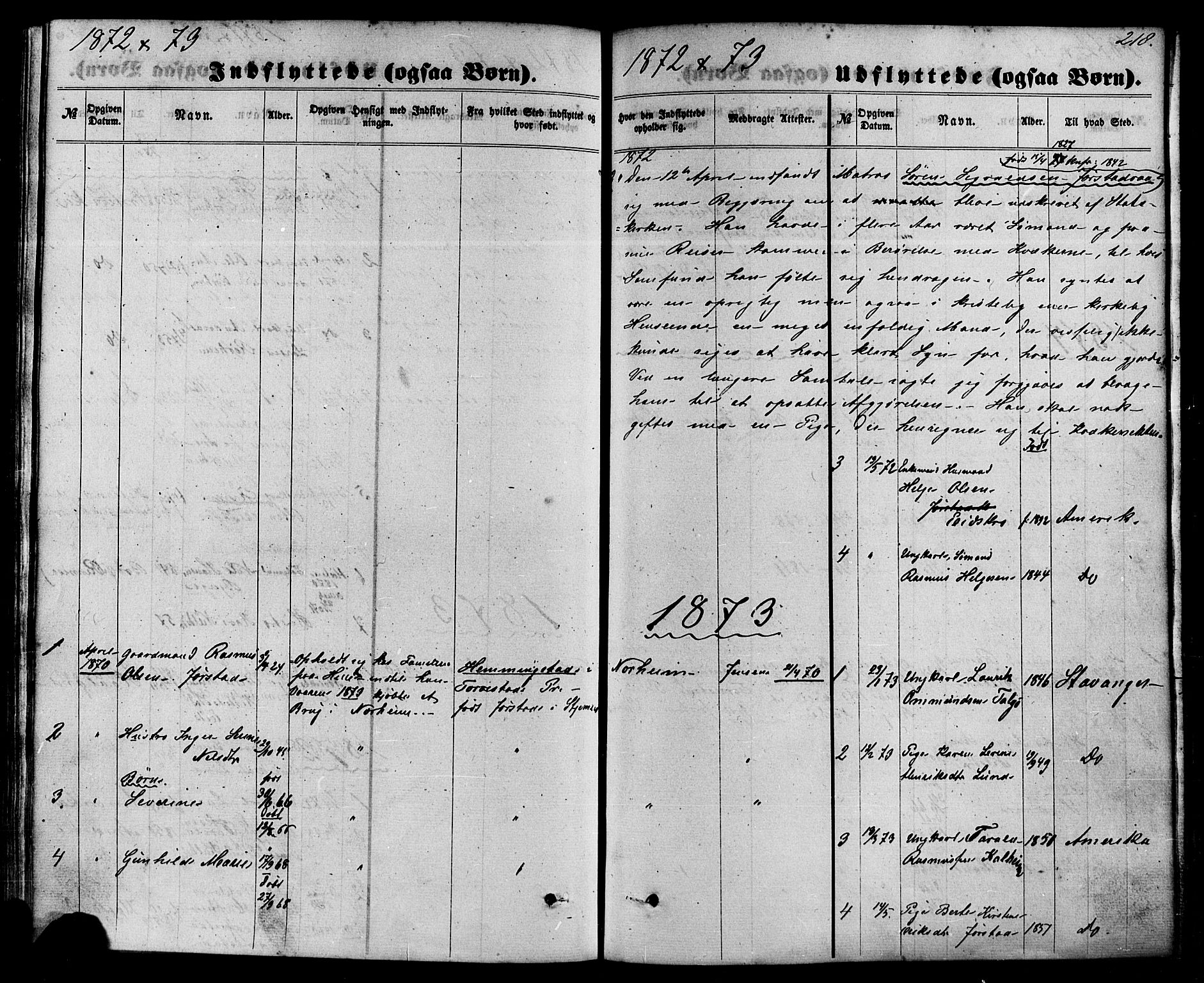 Nedstrand sokneprestkontor, AV/SAST-A-101841/01/IV: Parish register (official) no. A 10, 1861-1887, p. 218
