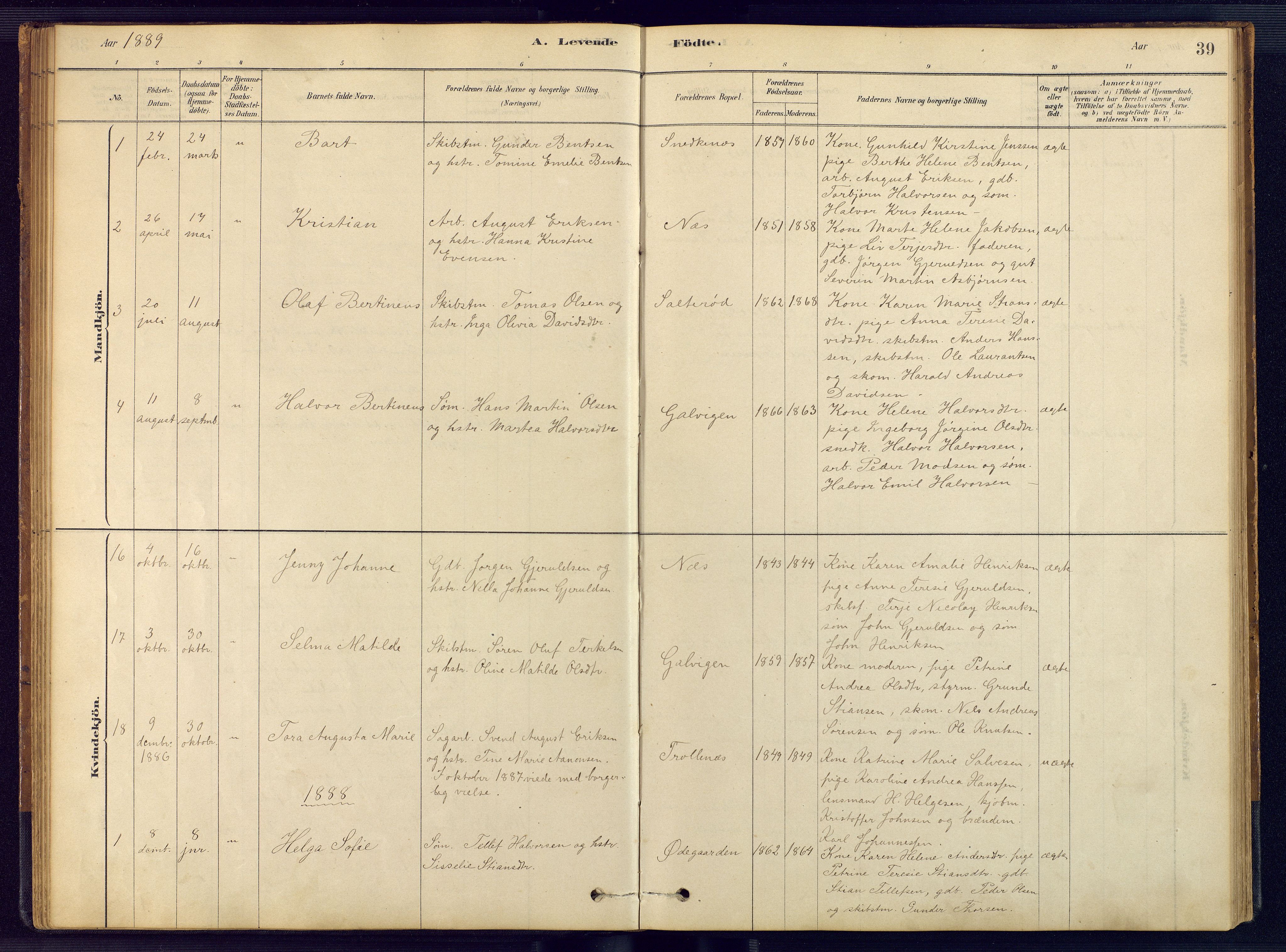 Austre Moland sokneprestkontor, SAK/1111-0001/F/Fb/Fbb/L0001: Parish register (copy) no. B 1, 1878-1904, p. 39