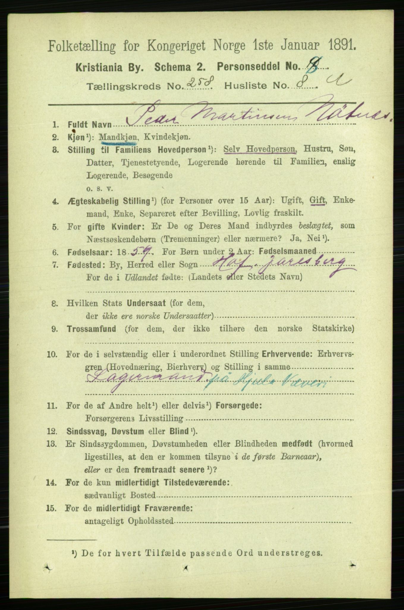 RA, 1891 census for 0301 Kristiania, 1891, p. 157233