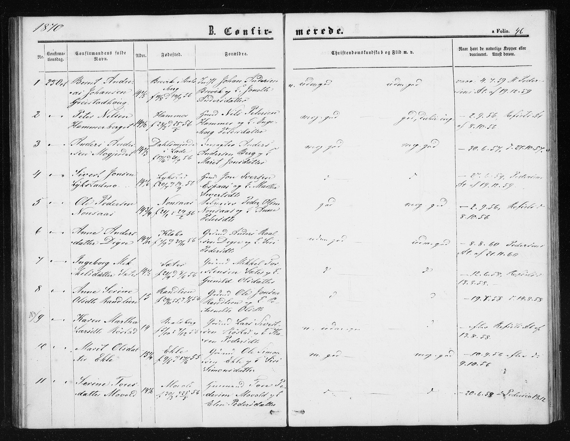 Ministerialprotokoller, klokkerbøker og fødselsregistre - Sør-Trøndelag, SAT/A-1456/608/L0333: Parish register (official) no. 608A02, 1862-1876, p. 46