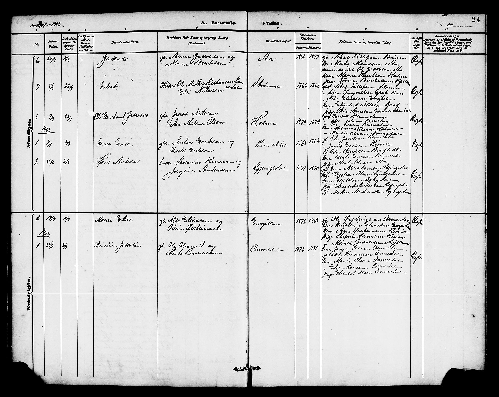 Gloppen sokneprestembete, SAB/A-80101/H/Hab/Habe/L0001: Parish register (copy) no. E 1, 1891-1917, p. 24