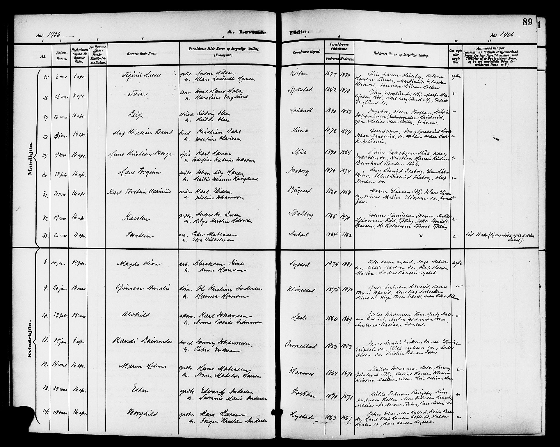 Sandar kirkebøker, AV/SAKO-A-243/G/Ga/L0002: Parish register (copy) no. 2, 1900-1915, p. 89