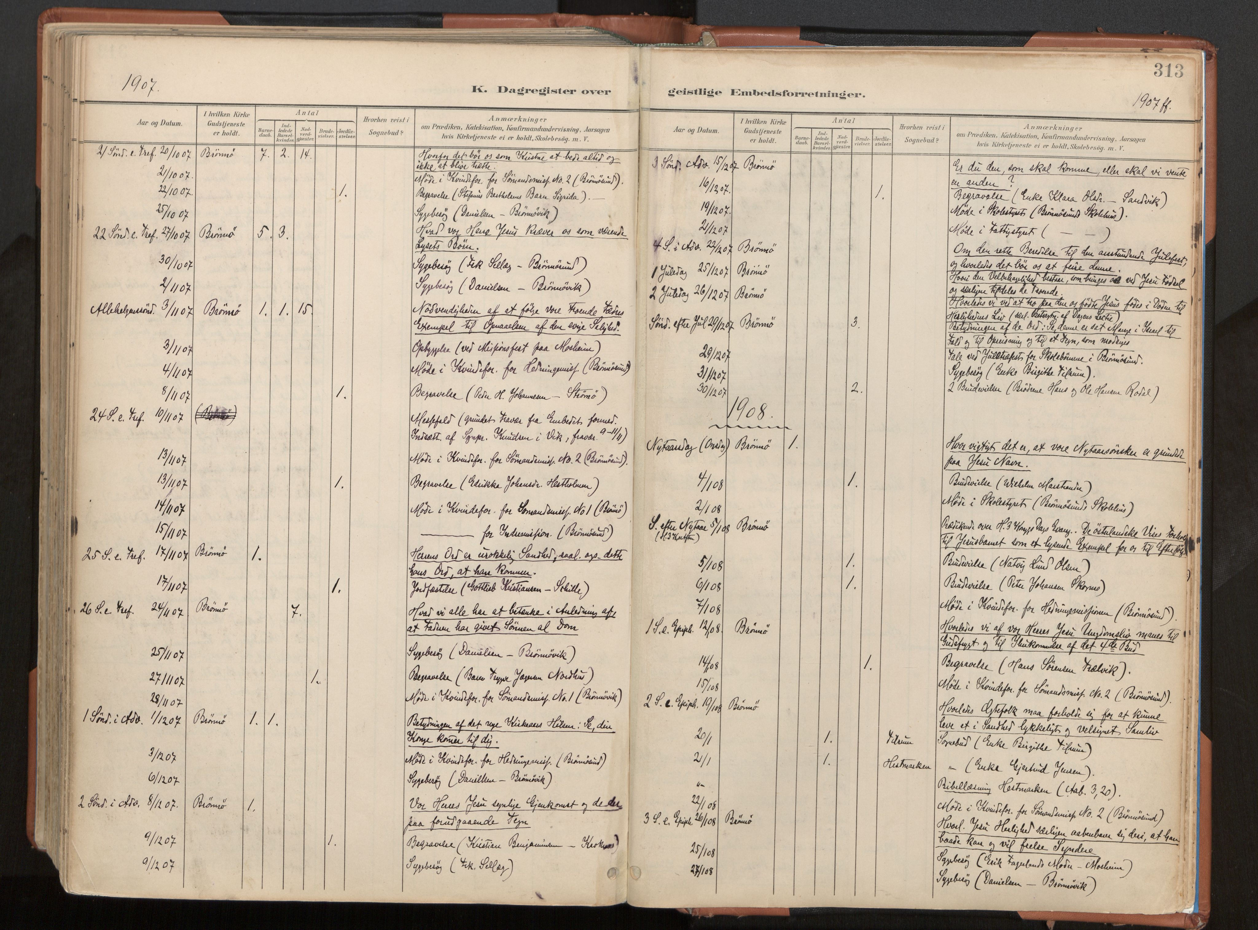 Ministerialprotokoller, klokkerbøker og fødselsregistre - Nordland, SAT/A-1459/813/L0201: Parish register (official) no. 813A11, 1901-1918, p. 313