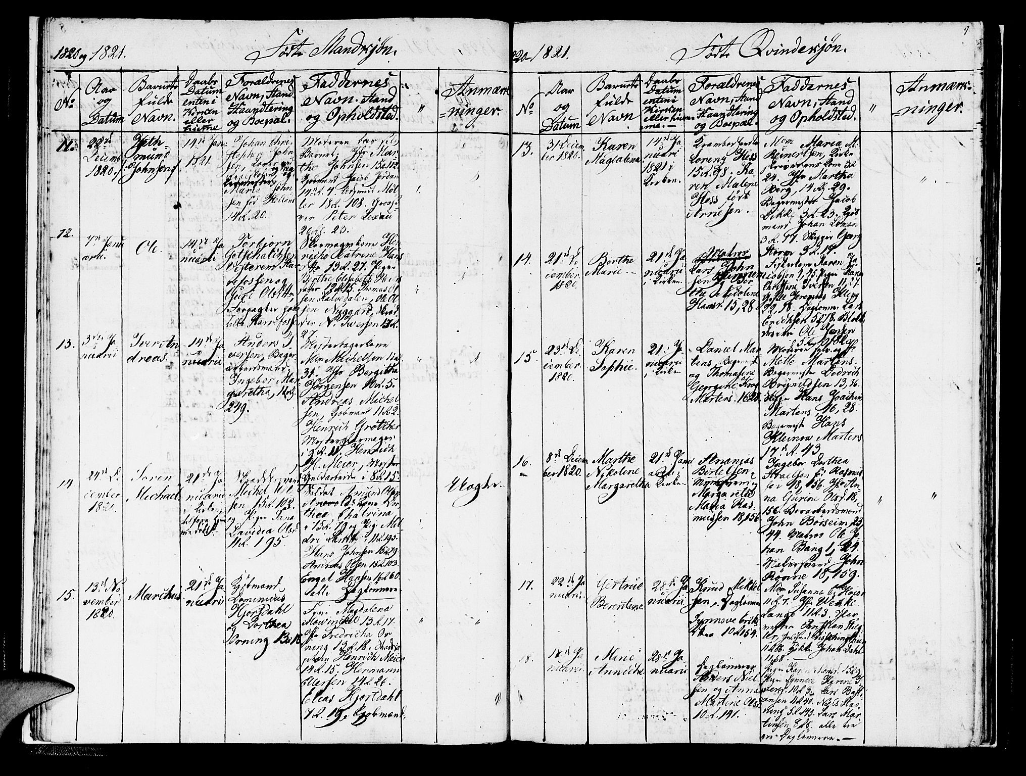 Domkirken sokneprestembete, AV/SAB-A-74801/H/Haa/L0011: Parish register (official) no. A 11, 1820-1821, p. 9