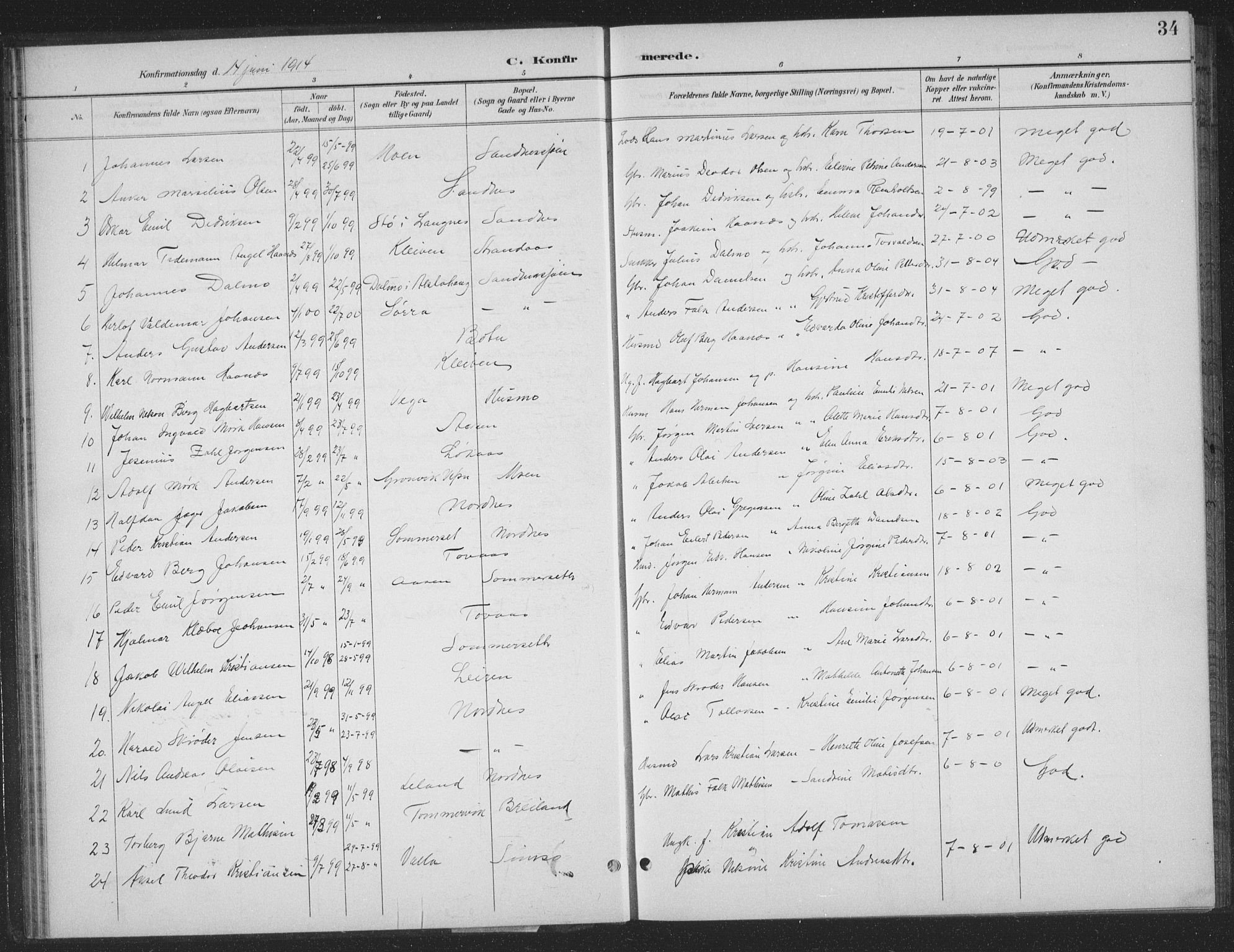 Ministerialprotokoller, klokkerbøker og fødselsregistre - Nordland, AV/SAT-A-1459/831/L0479: Parish register (copy) no. 831C06, 1897-1936, p. 34