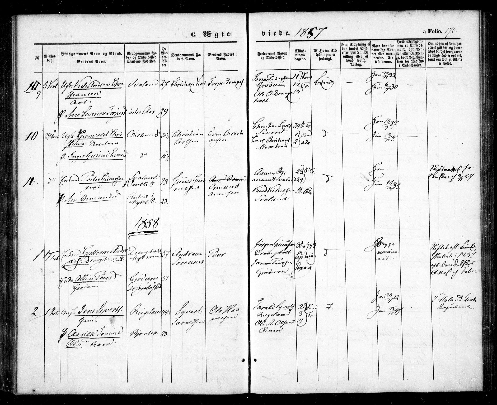 Birkenes sokneprestkontor, AV/SAK-1111-0004/F/Fa/L0003: Parish register (official) no. A 3, 1850-1866, p. 170