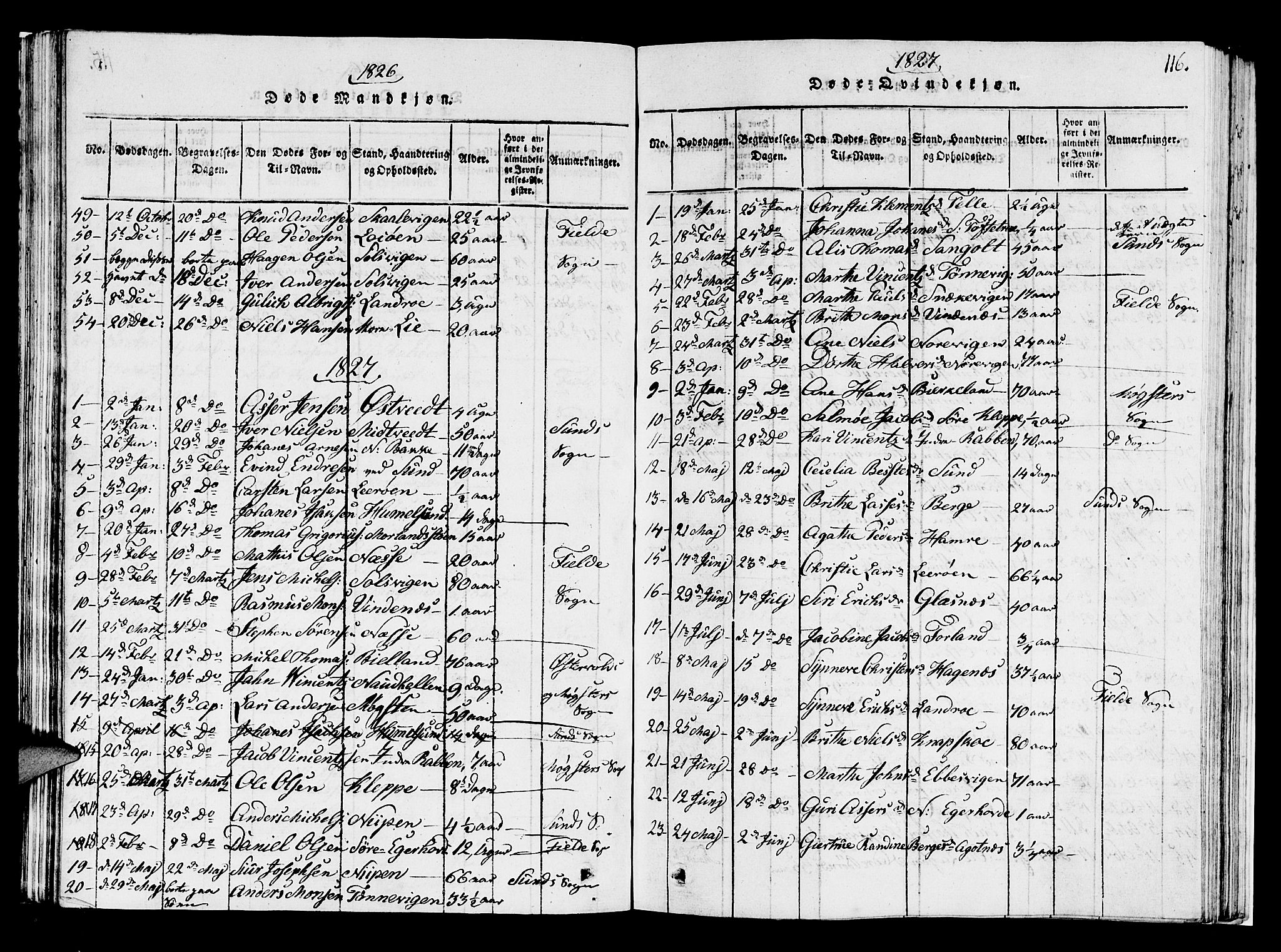 Sund sokneprestembete, SAB/A-99930: Parish register (copy) no. A 1, 1816-1827, p. 116